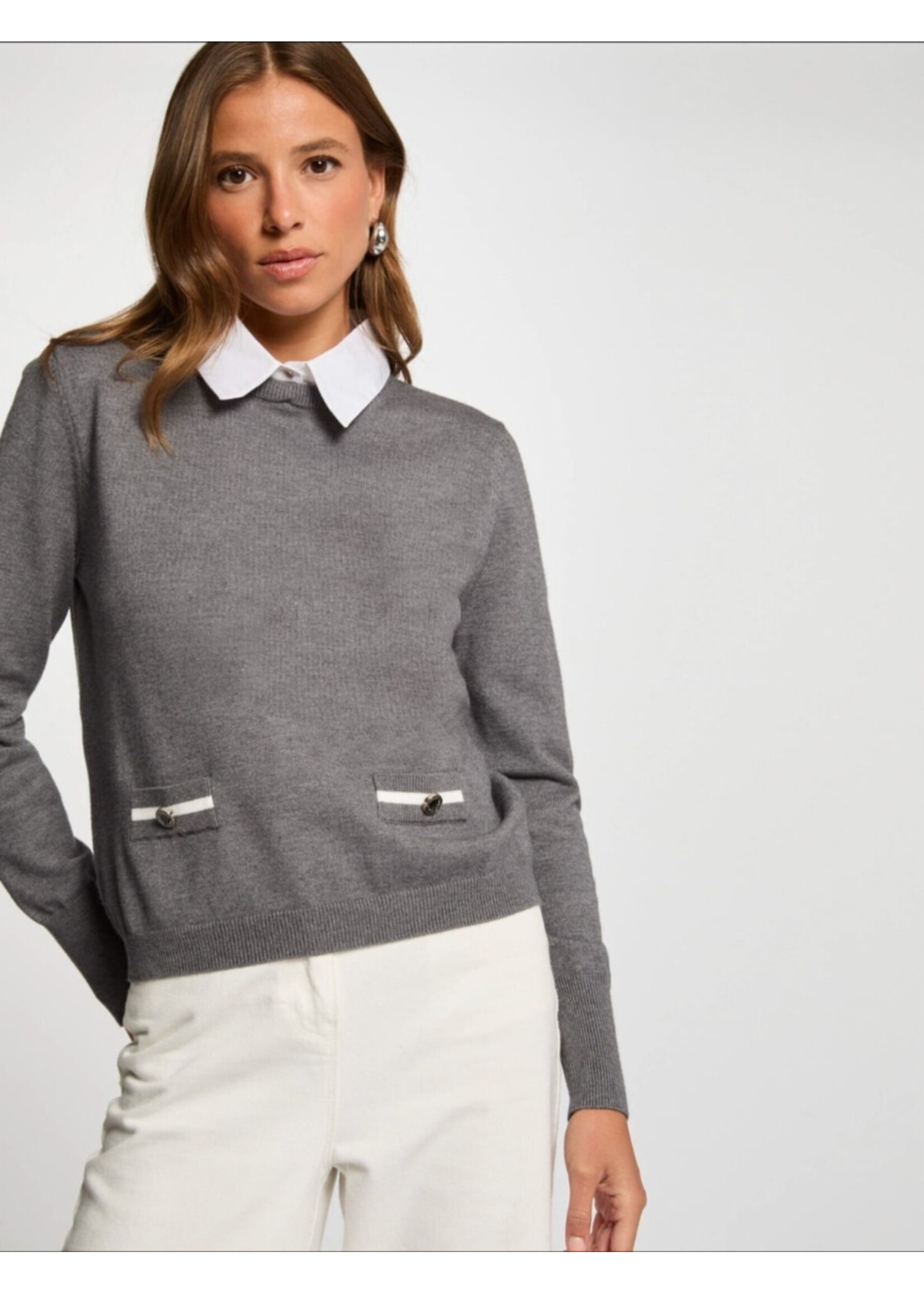 MORGAN SWEATER WITH SHIRT COLLAR DARK GREY 251-MSHIRT