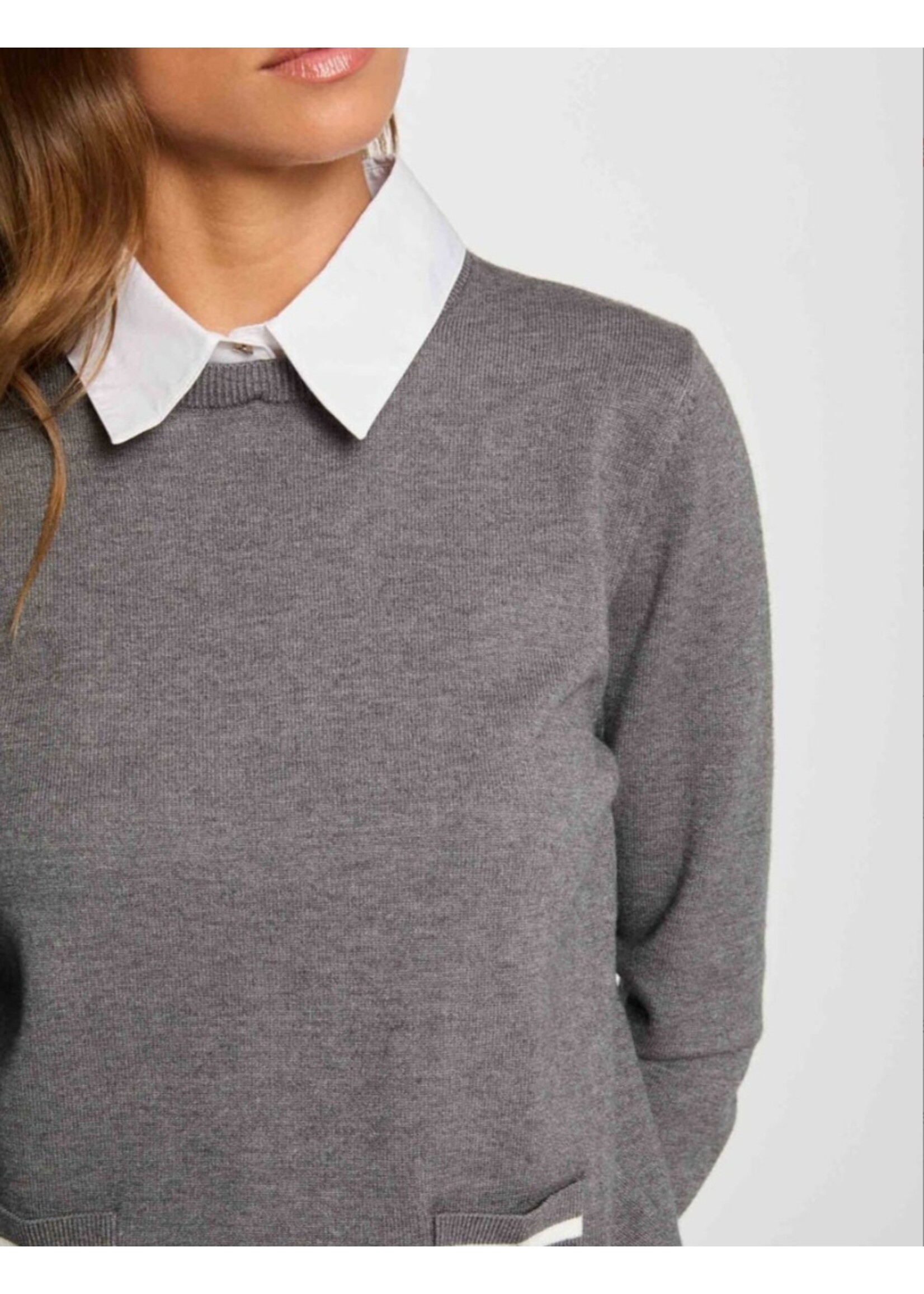 MORGAN SWEATER WITH SHIRT COLLAR DARK GREY 251-MSHIRT