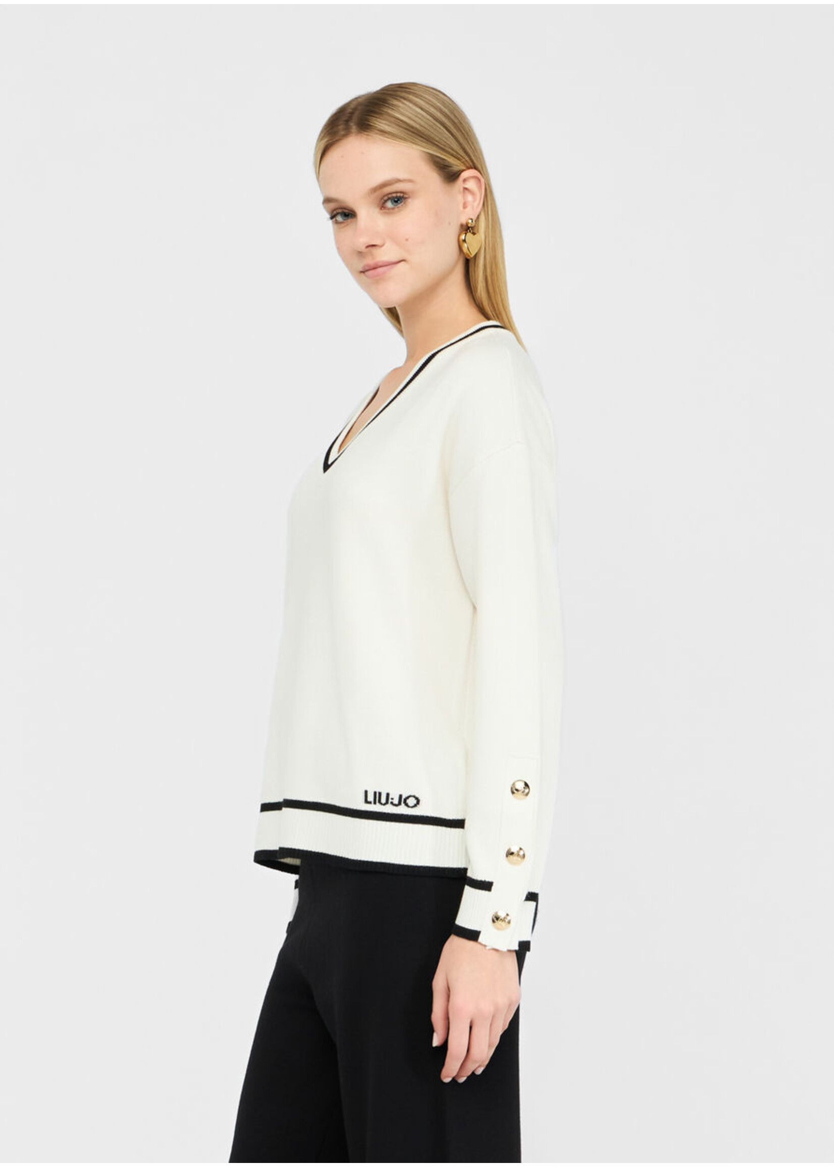 LIU JO SWEATER CHIUSA TF5229 MS59L WITHE/BLACK