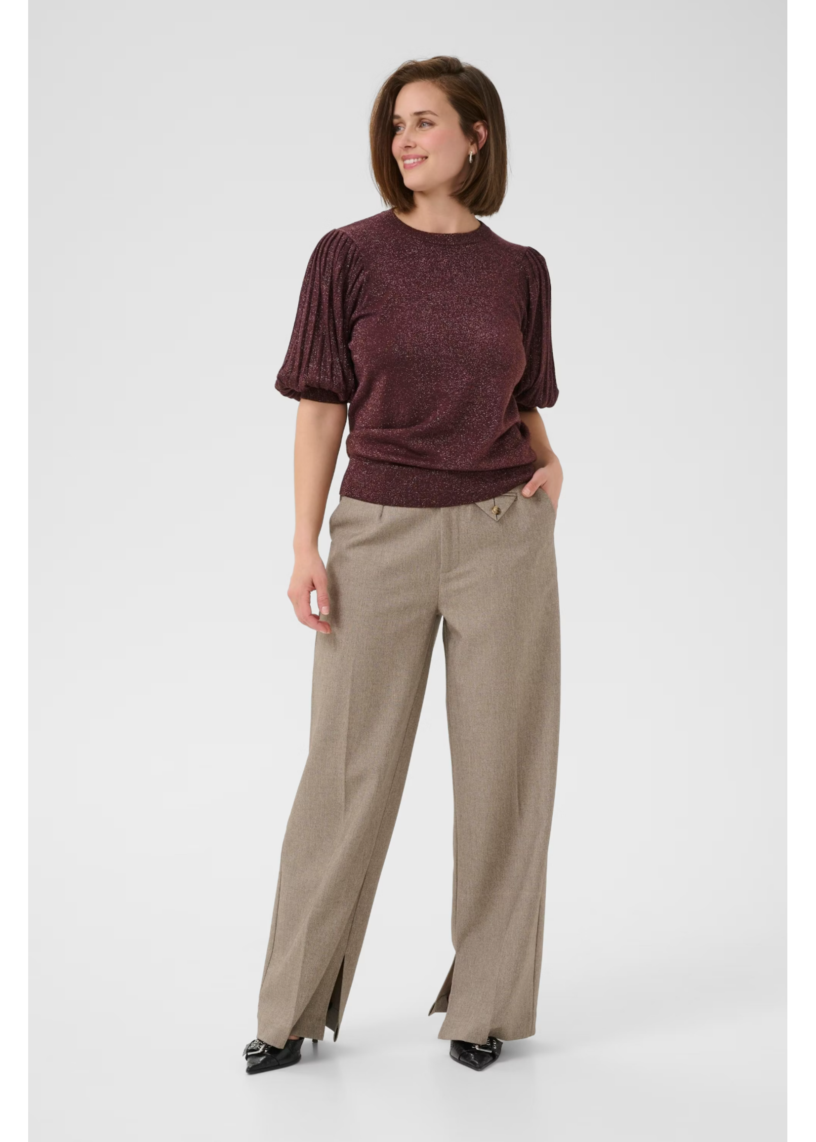 KAFFE KAREGINA PLEAT PULLOVER FUDGE 10510339