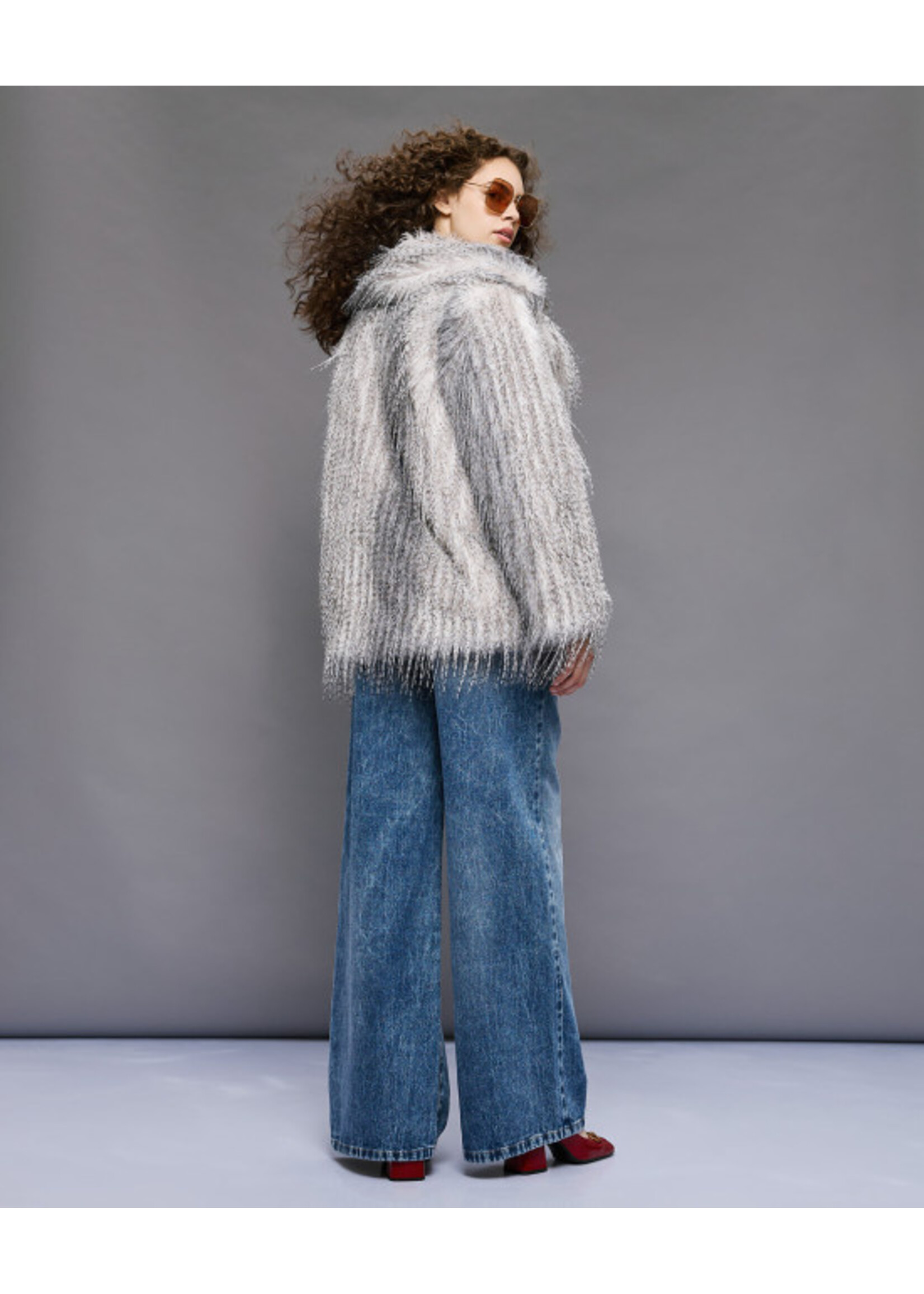 ACCESS ABEE LONG HAIR FAUX FUR COAT GREY  54-9105