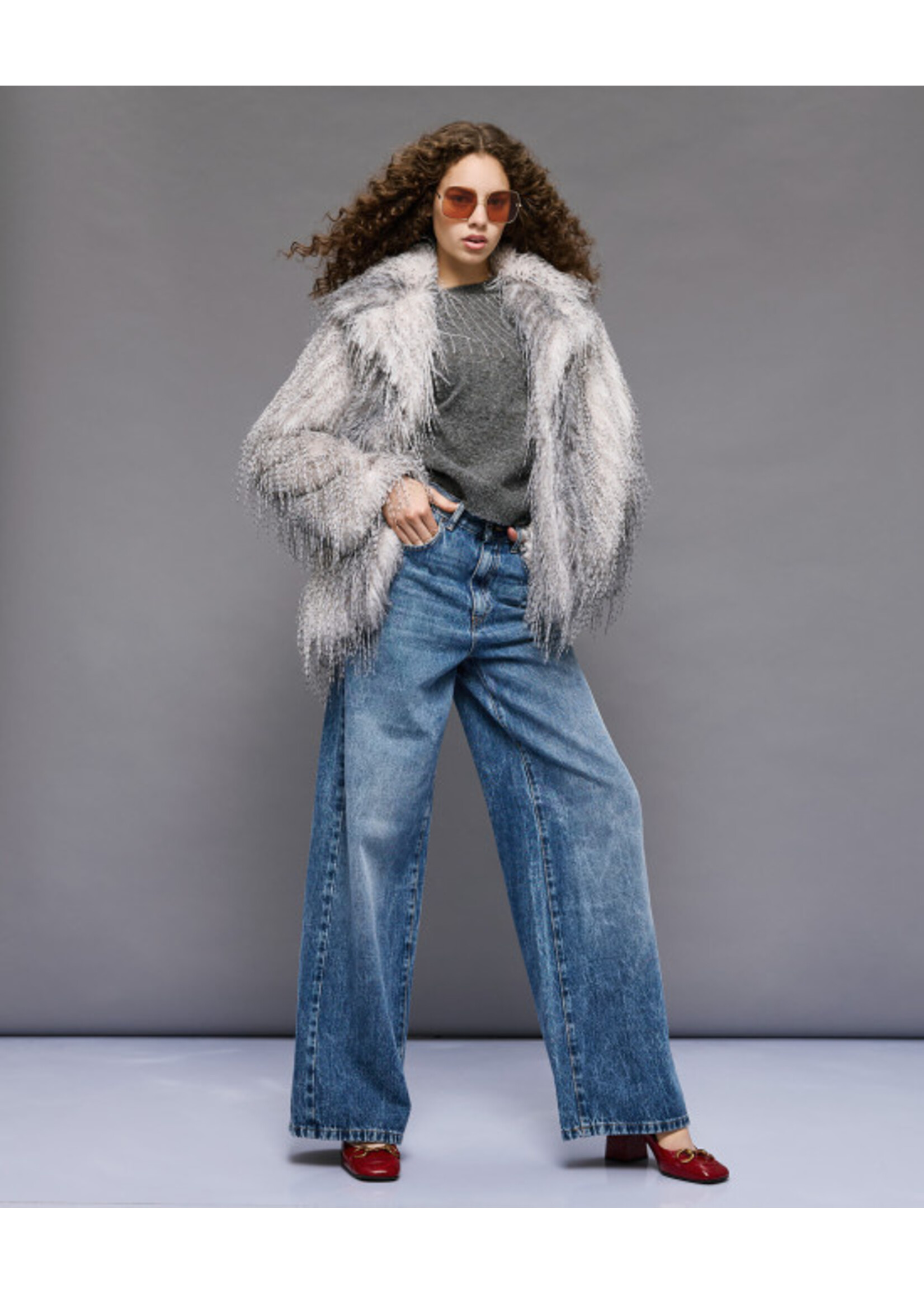 ACCESS ABEE LONG HAIR FAUX FUR COAT GREY  54-9105