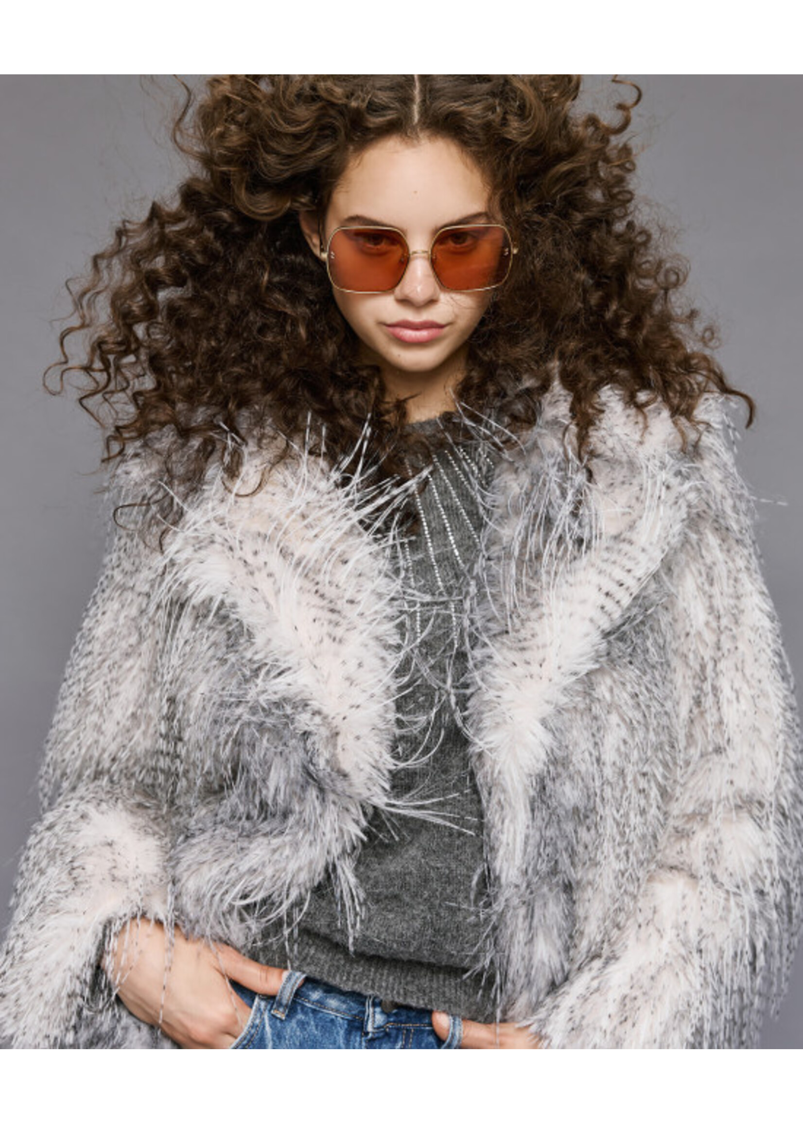 ACCESS ABEE LONG HAIR FAUX FUR COAT GREY  54-9105