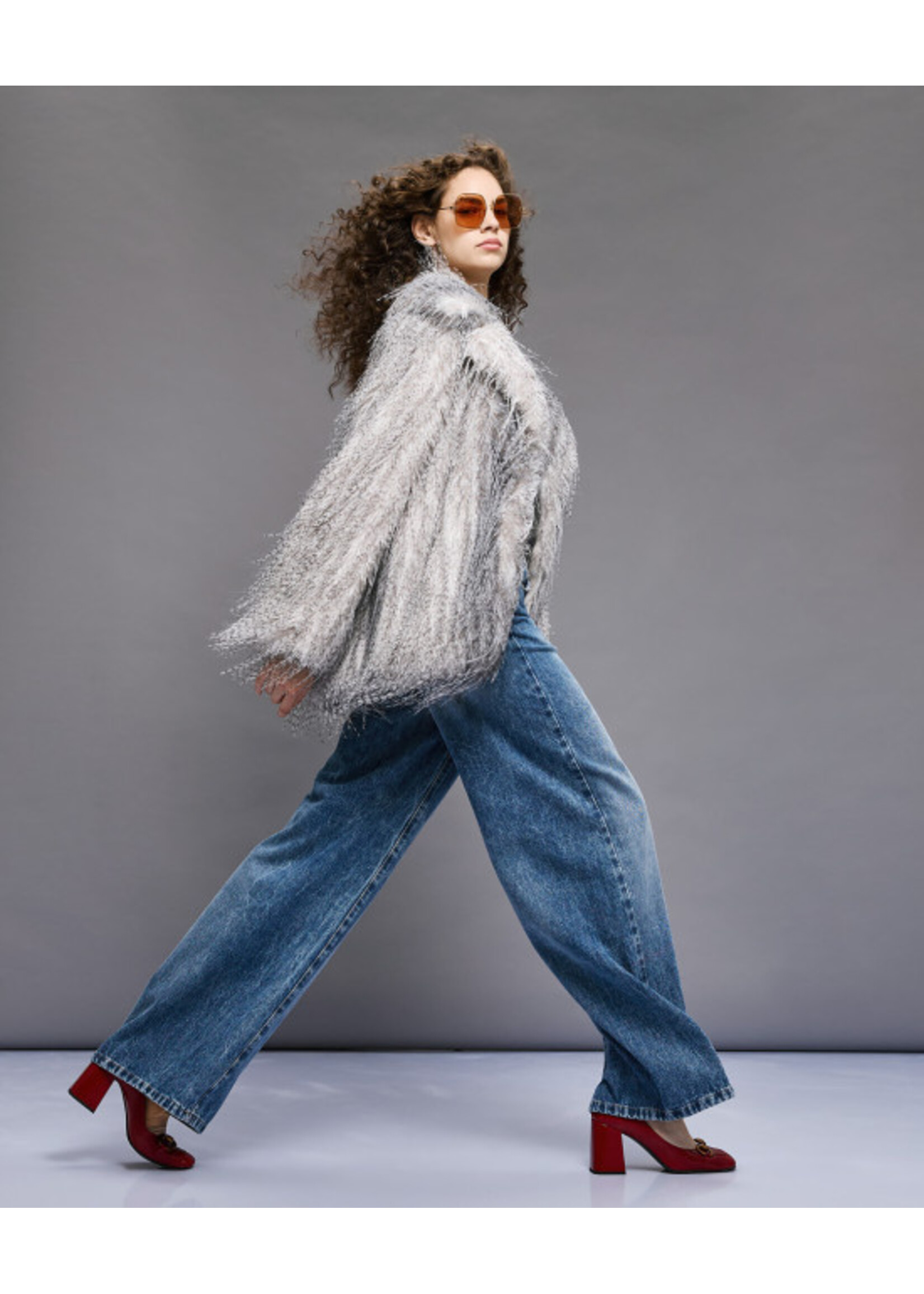 ACCESS ABEE LONG HAIR FAUX FUR COAT GREY  54-9105