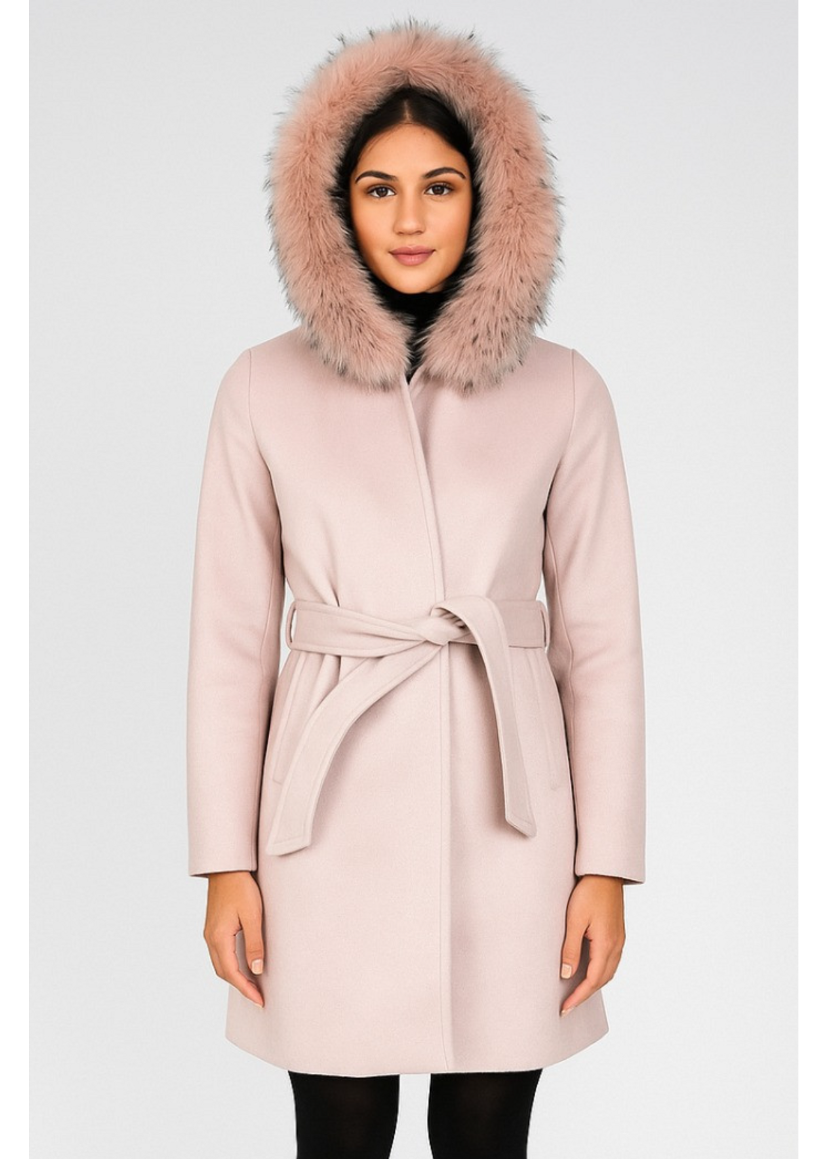 MARKUP LONG COAT DETACHABLE FUR PINK MW9640626