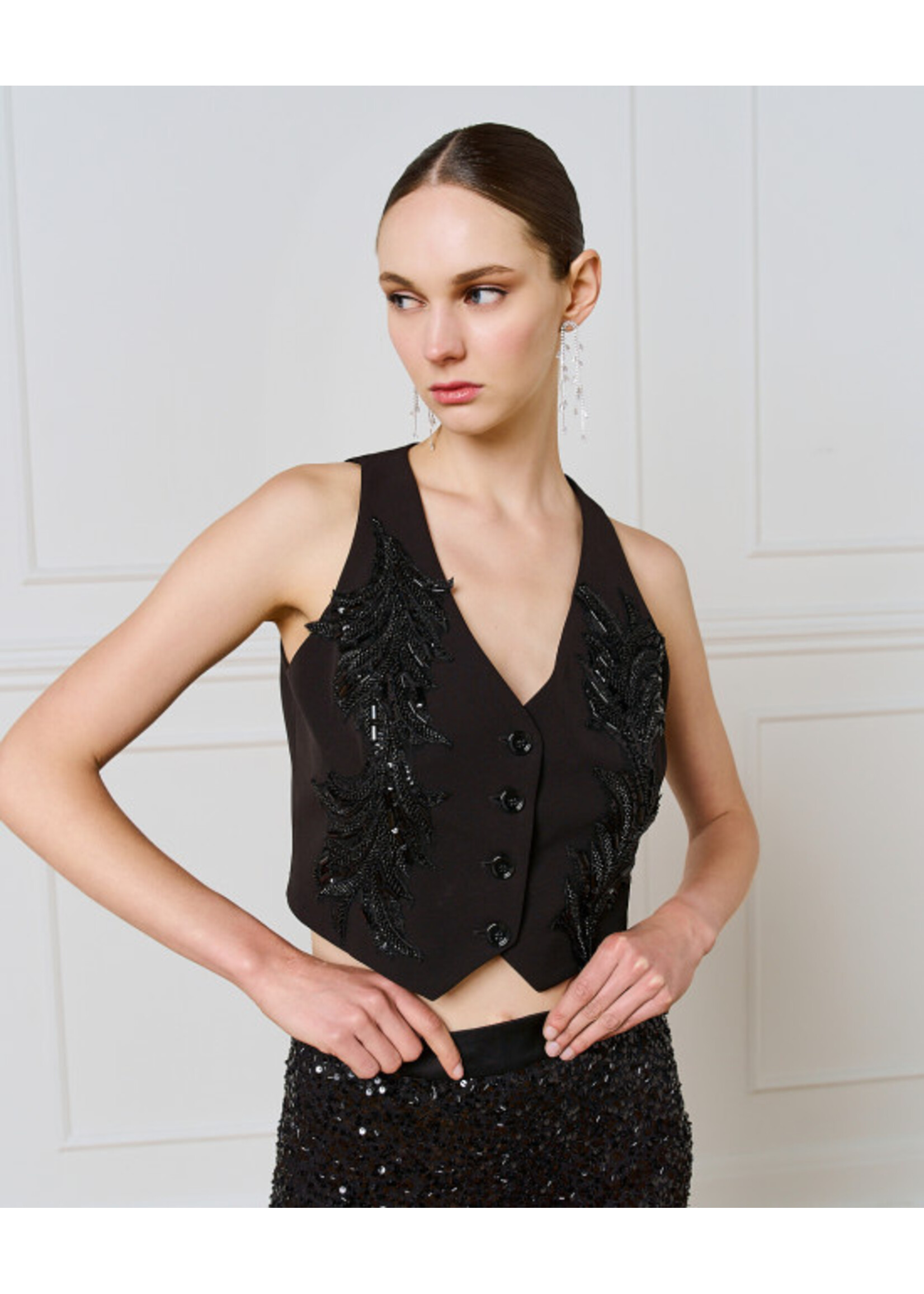 ACCESS ABEE SEQUIN VEST TOP BLACK 54-2003-168