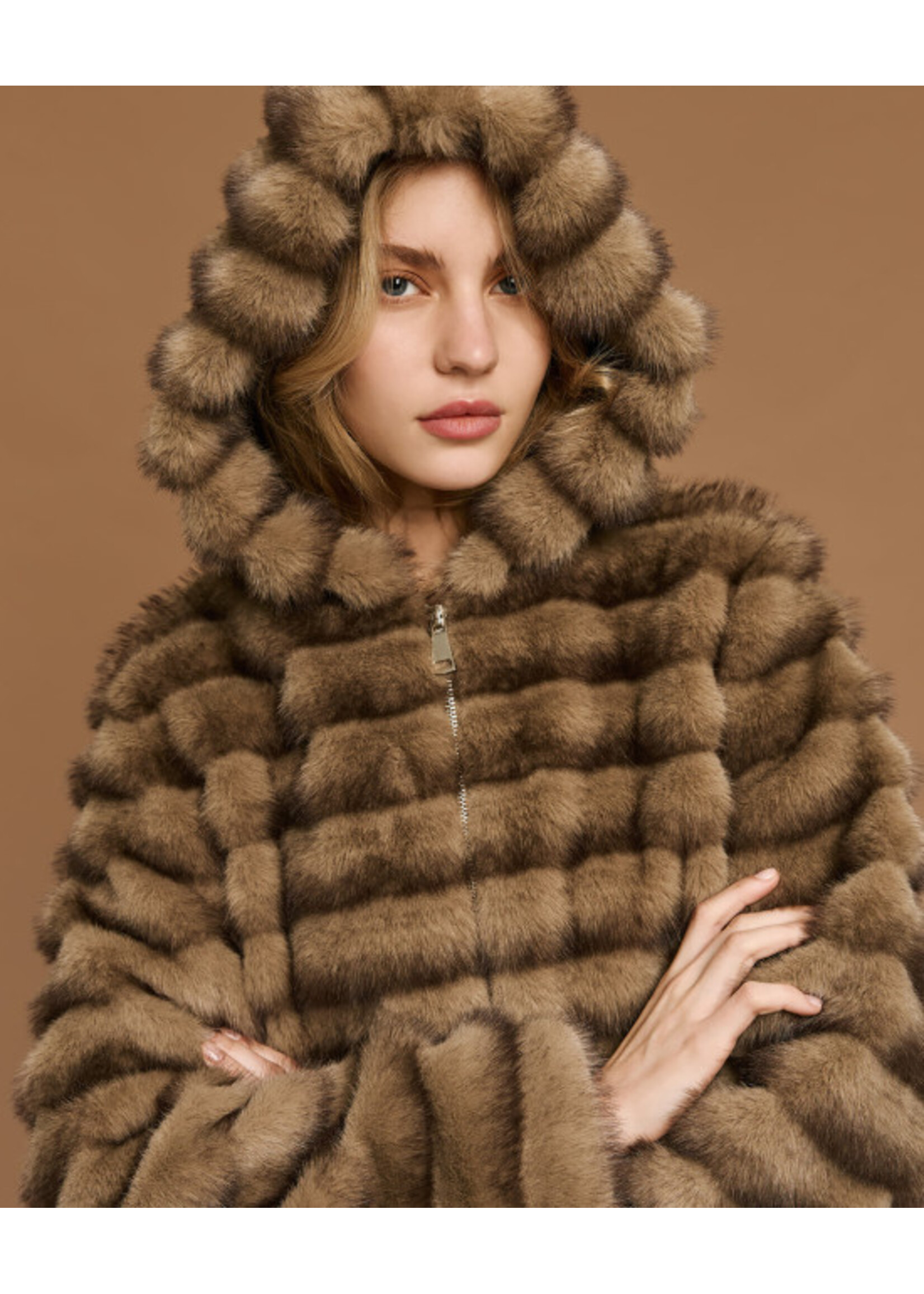 ACCESS ABEE CROPPED JACKET WITH FAUX FUR COFFE 54-9106