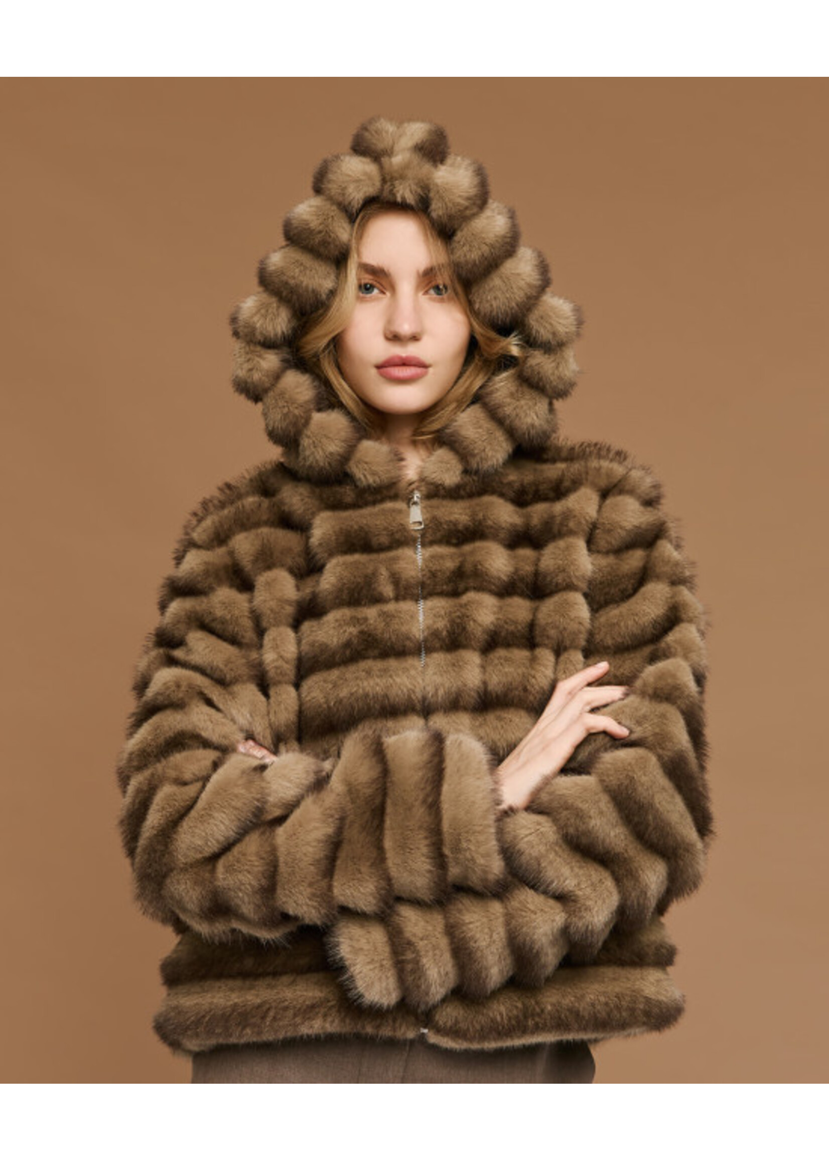 ACCESS ABEE CROPPED JACKET WITH FAUX FUR COFFE 54-9106