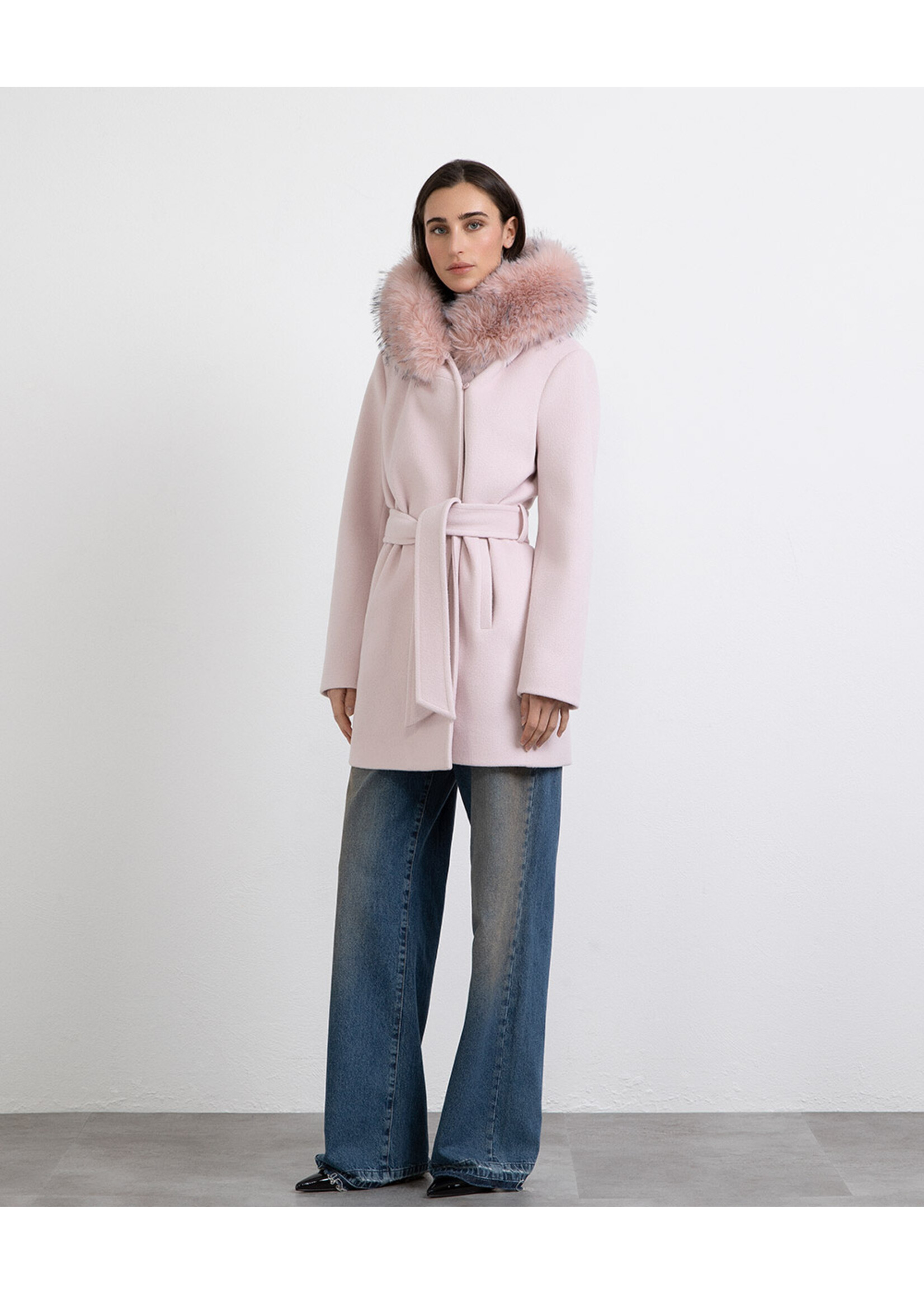 MARKUP LONG COAT DETACHABLE FUR PINK MW9640626