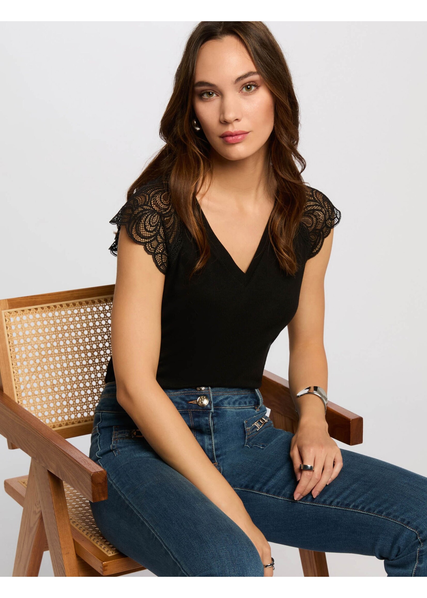 MORGAN TOP SLEEVE LACE DMEG BLACK