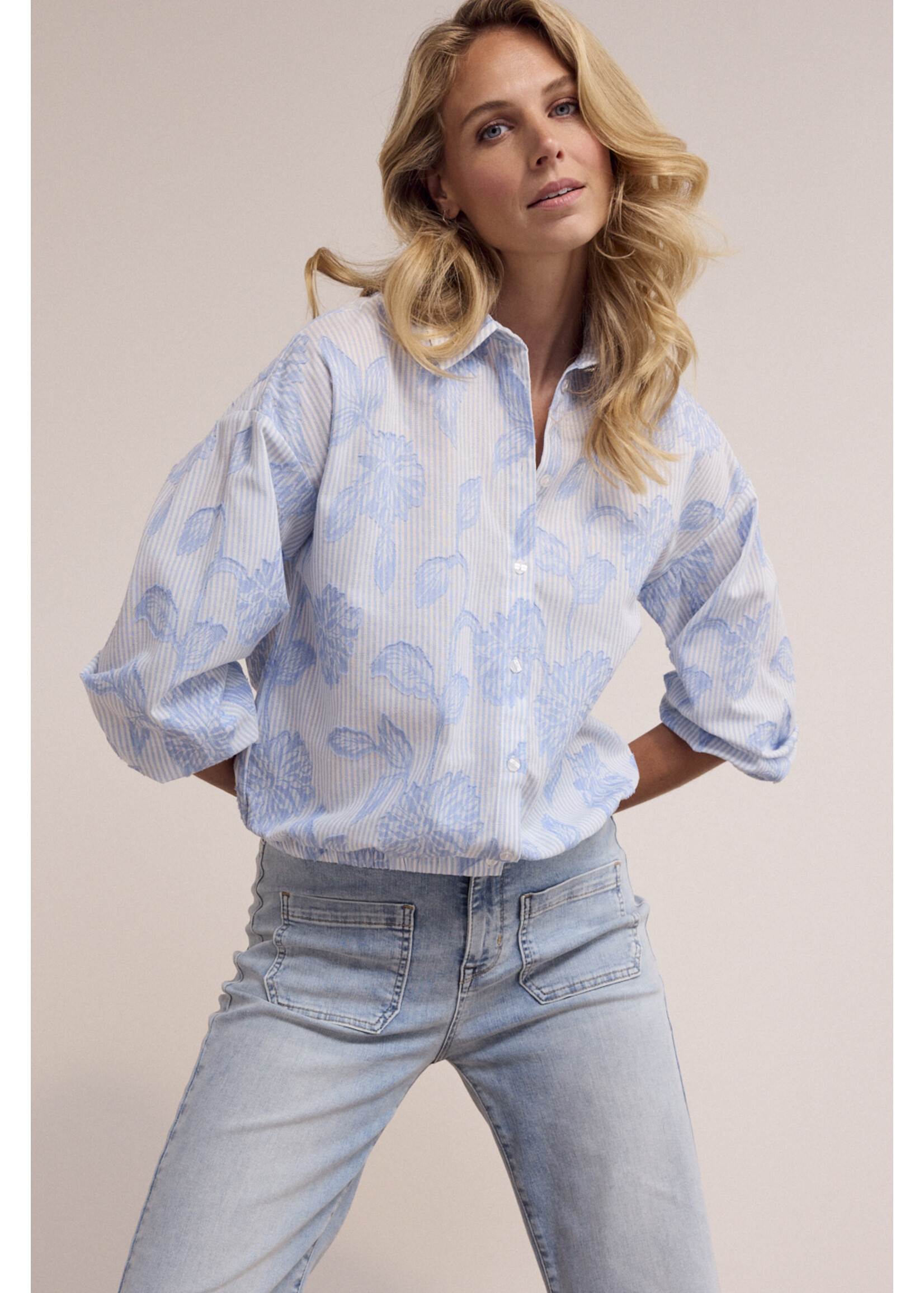 Tramontana STRIPED BLOUSE FLOWER BREEZY BLUE O12-19-301