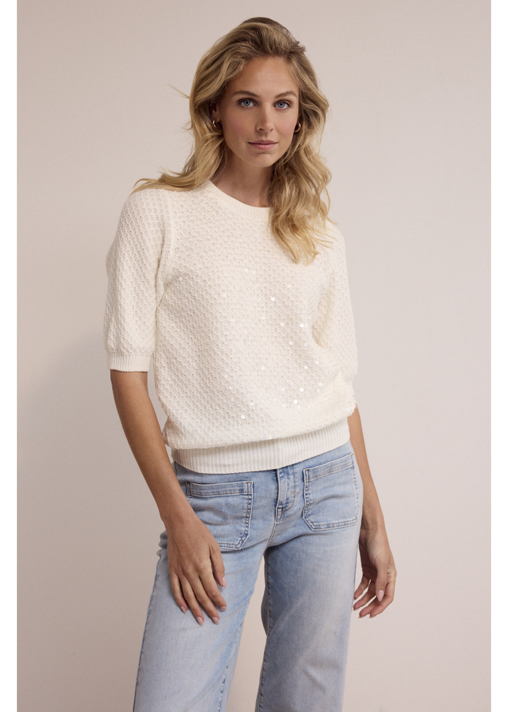 Tramontana SEGUIN SHORT SLEEVE JUMPER OFF WHITE Y11-19-601