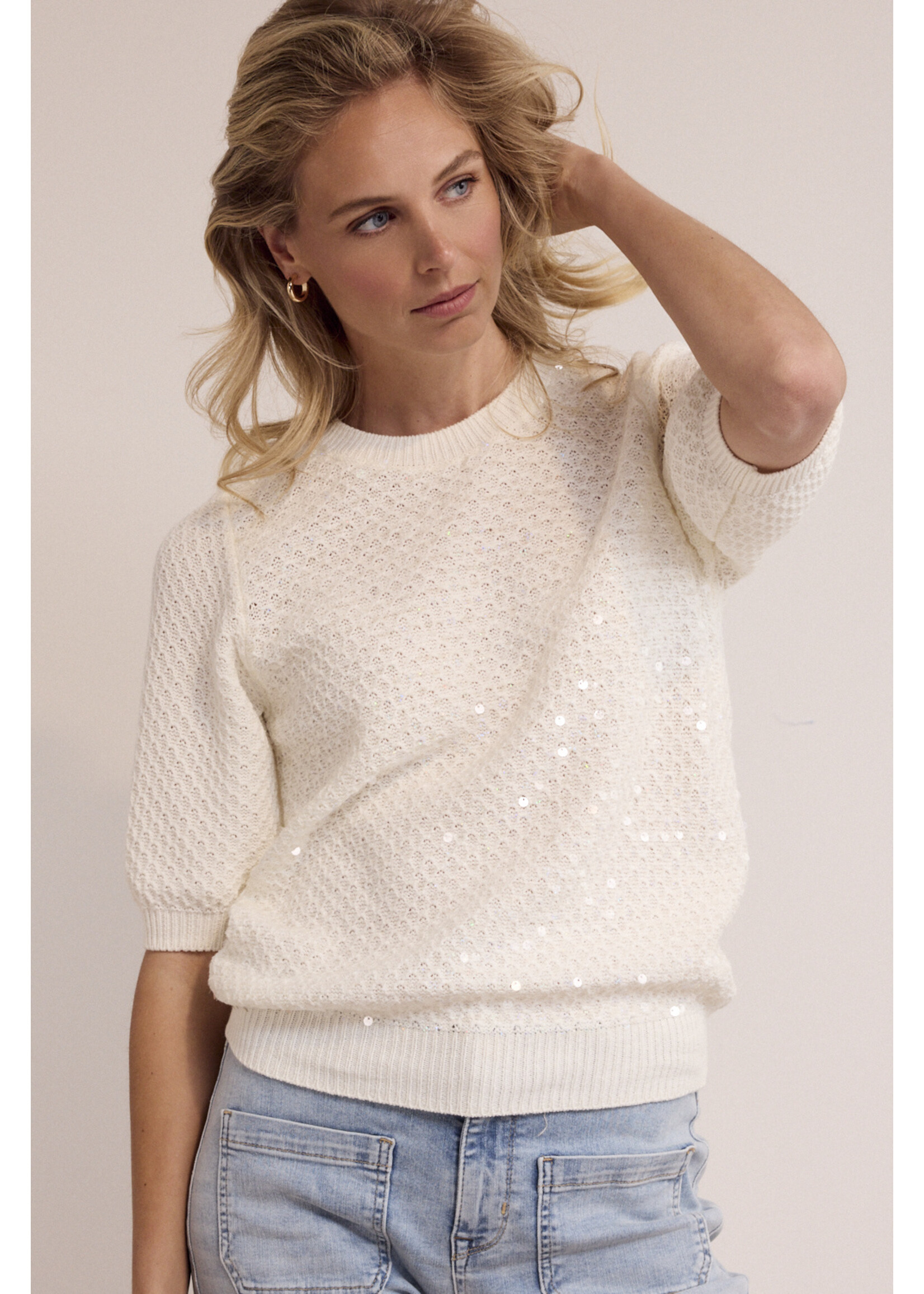 Tramontana SEGUIN SHORT SLEEVE JUMPER OFF WHITE Y11-19-601