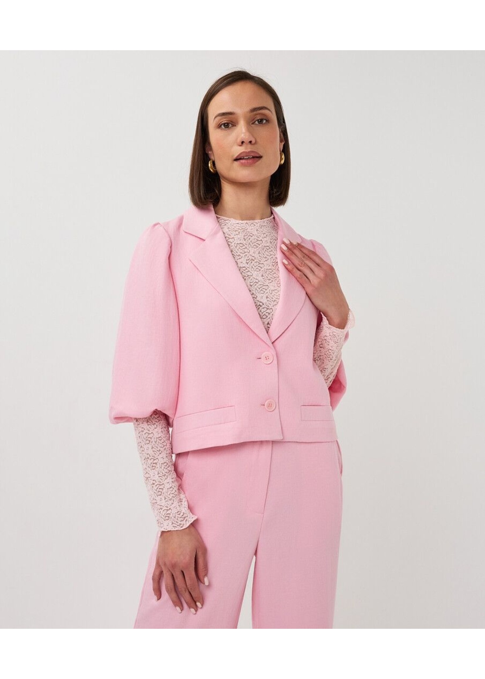 ESQUALO BLAZER TWILL CROPPED PUFF SLVE ROMANCE ROSE PS26.10047
