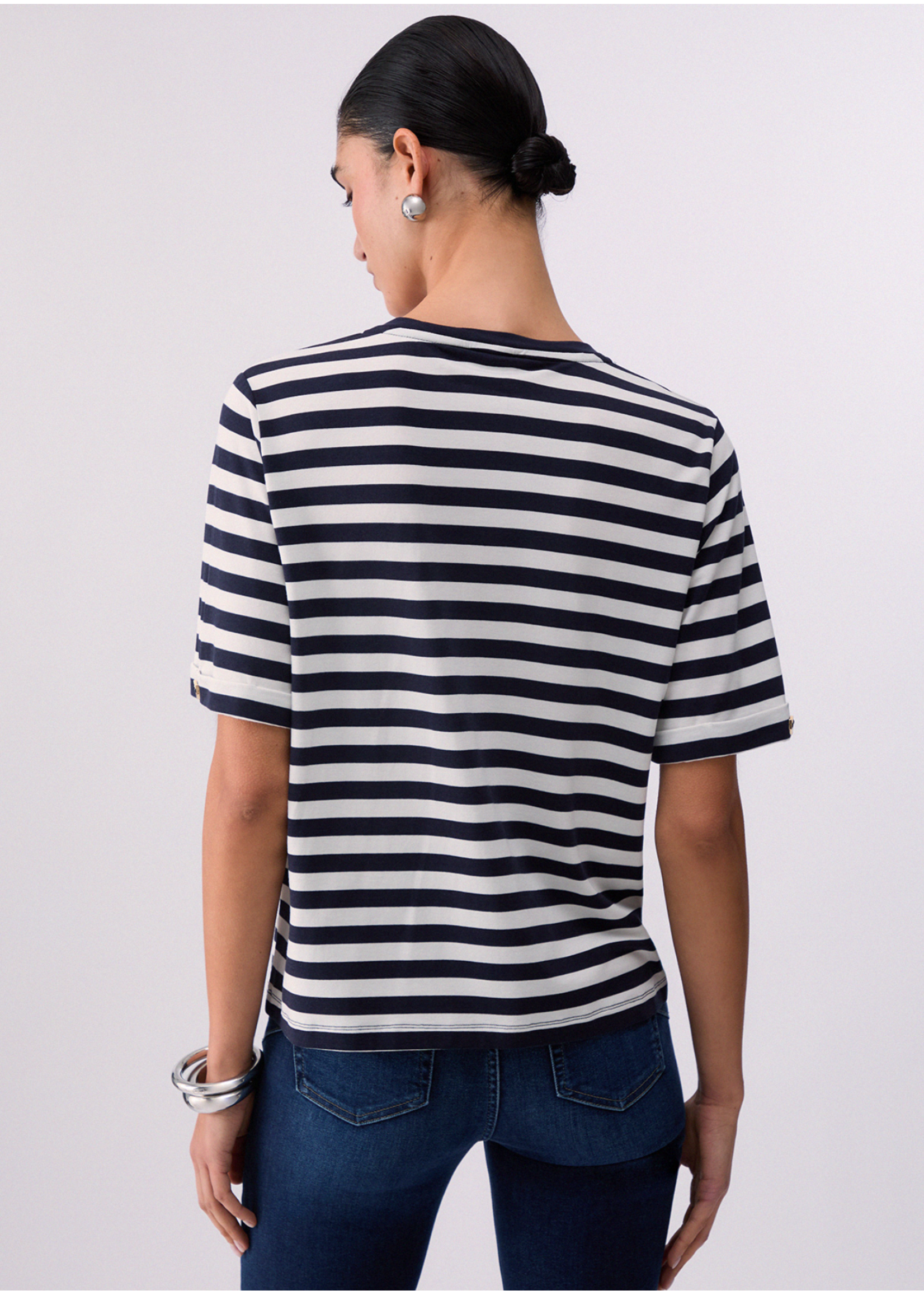 LIU JO JERSEY STRIPES TSHIRT WHITE MILK/BLUE TA6206-JS005