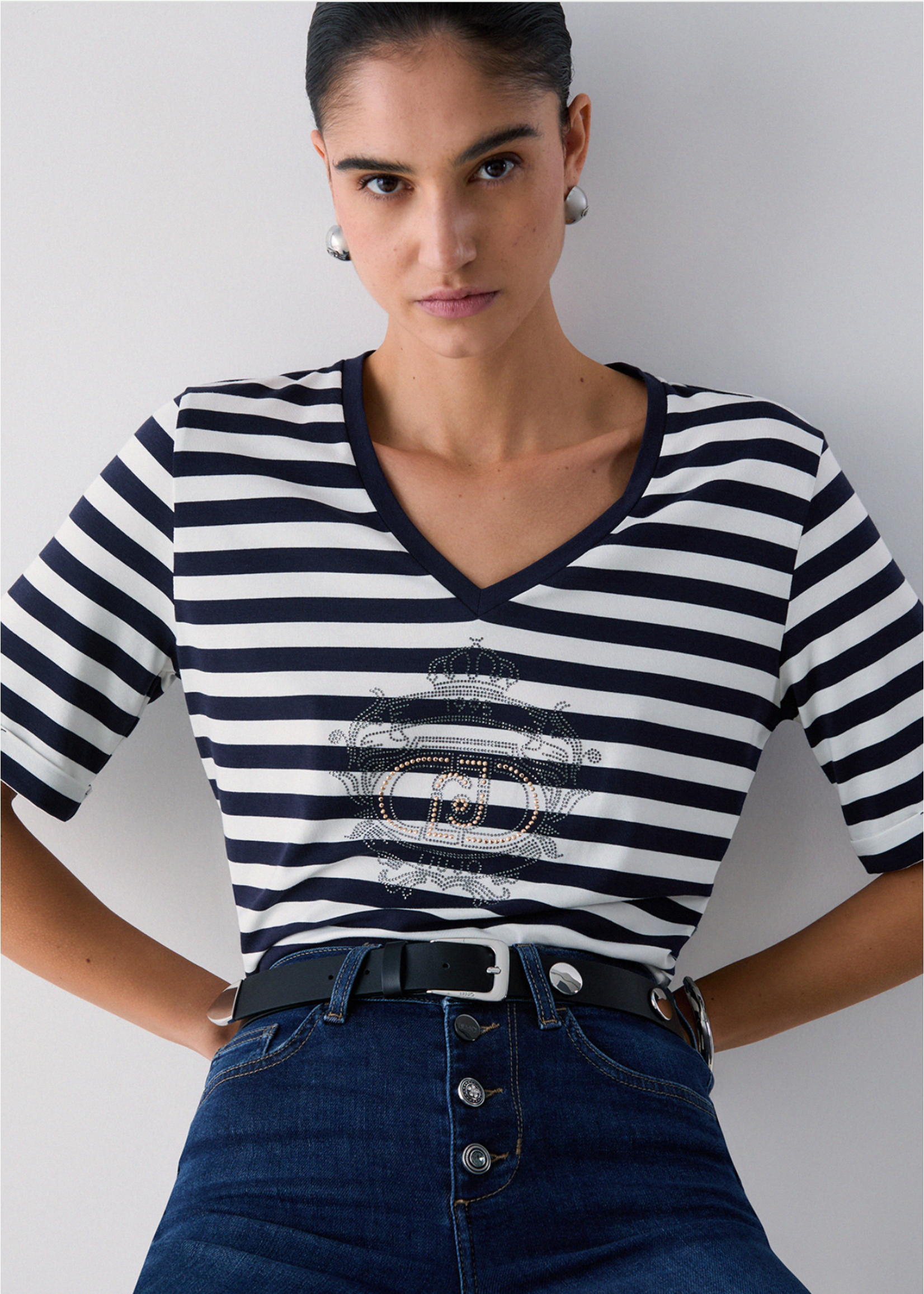 LIU JO JERSEY STRIPES TSHIRT WHITE MILK/BLUE TA6206-JS005