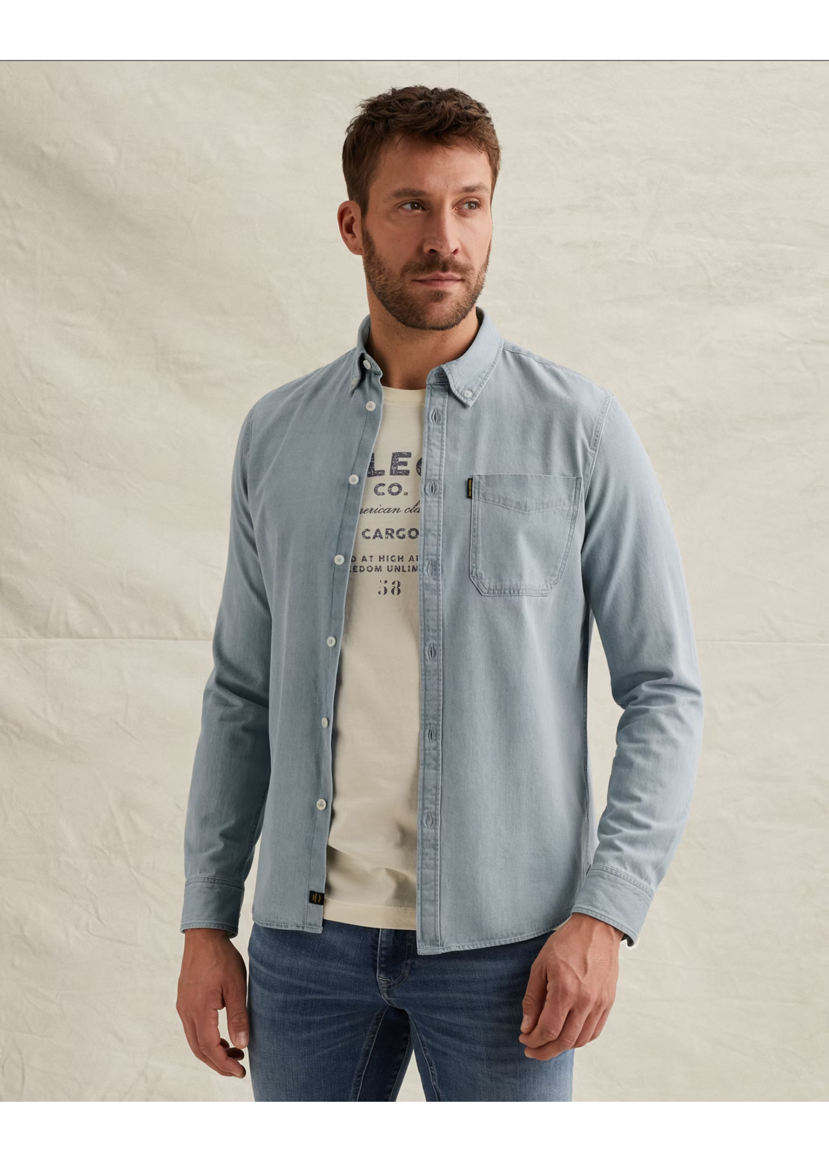 PME-Legend LONG SLEEVE SHIRT LIGHT BLEACH DENIM PSI2602238
