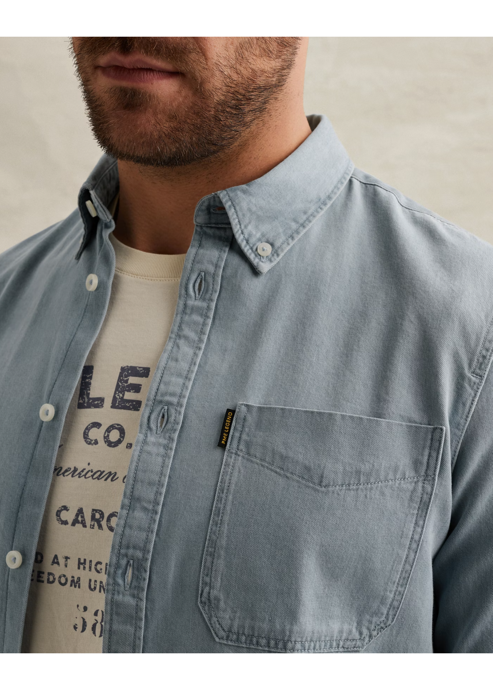 PME-Legend LONG SLEEVE SHIRT LIGHT BLEACH DENIM PSI2602238