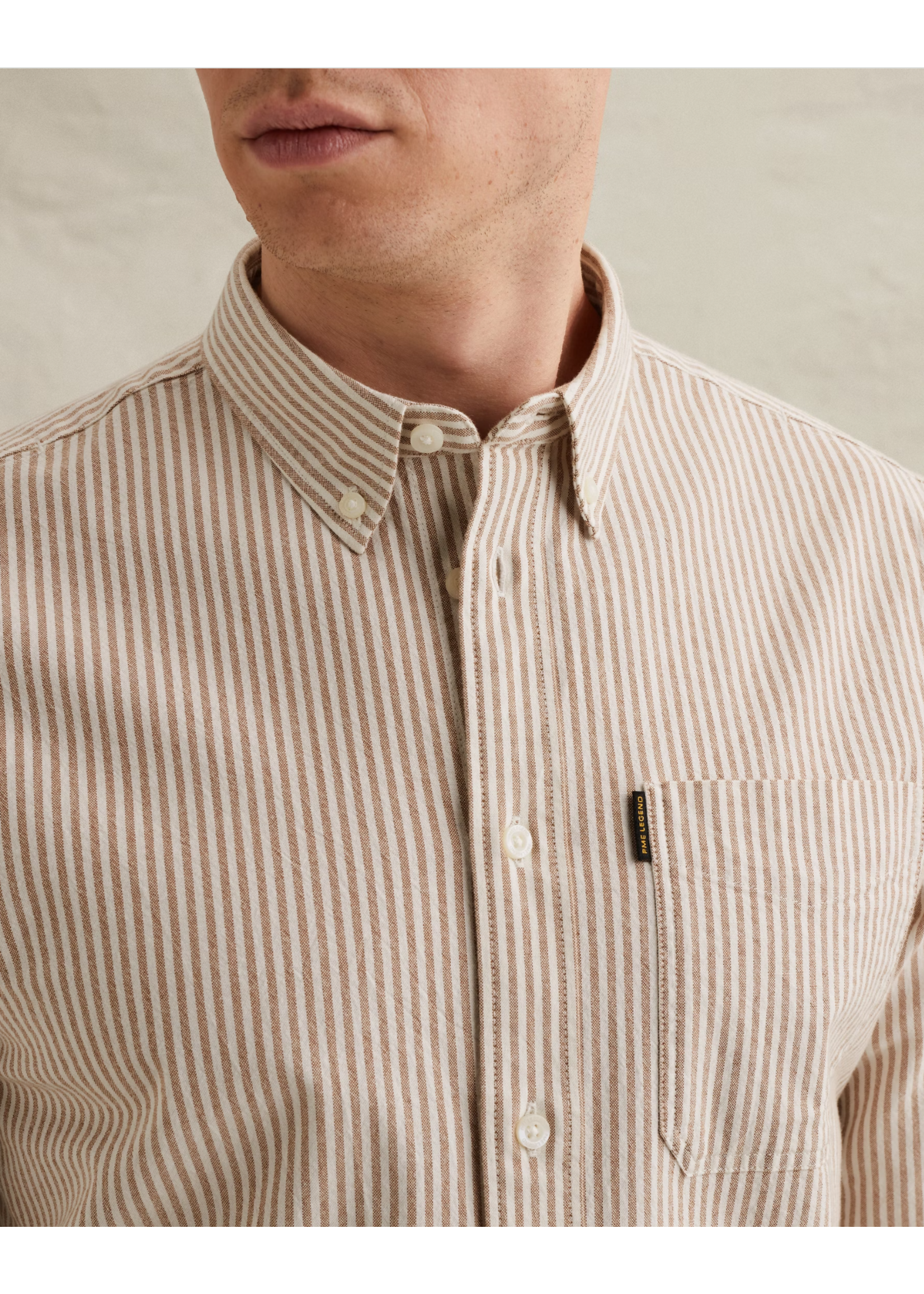 PME-Legend LONG SLEEVE SHIRT STRIPE GLAZED GINGER PSI2602216