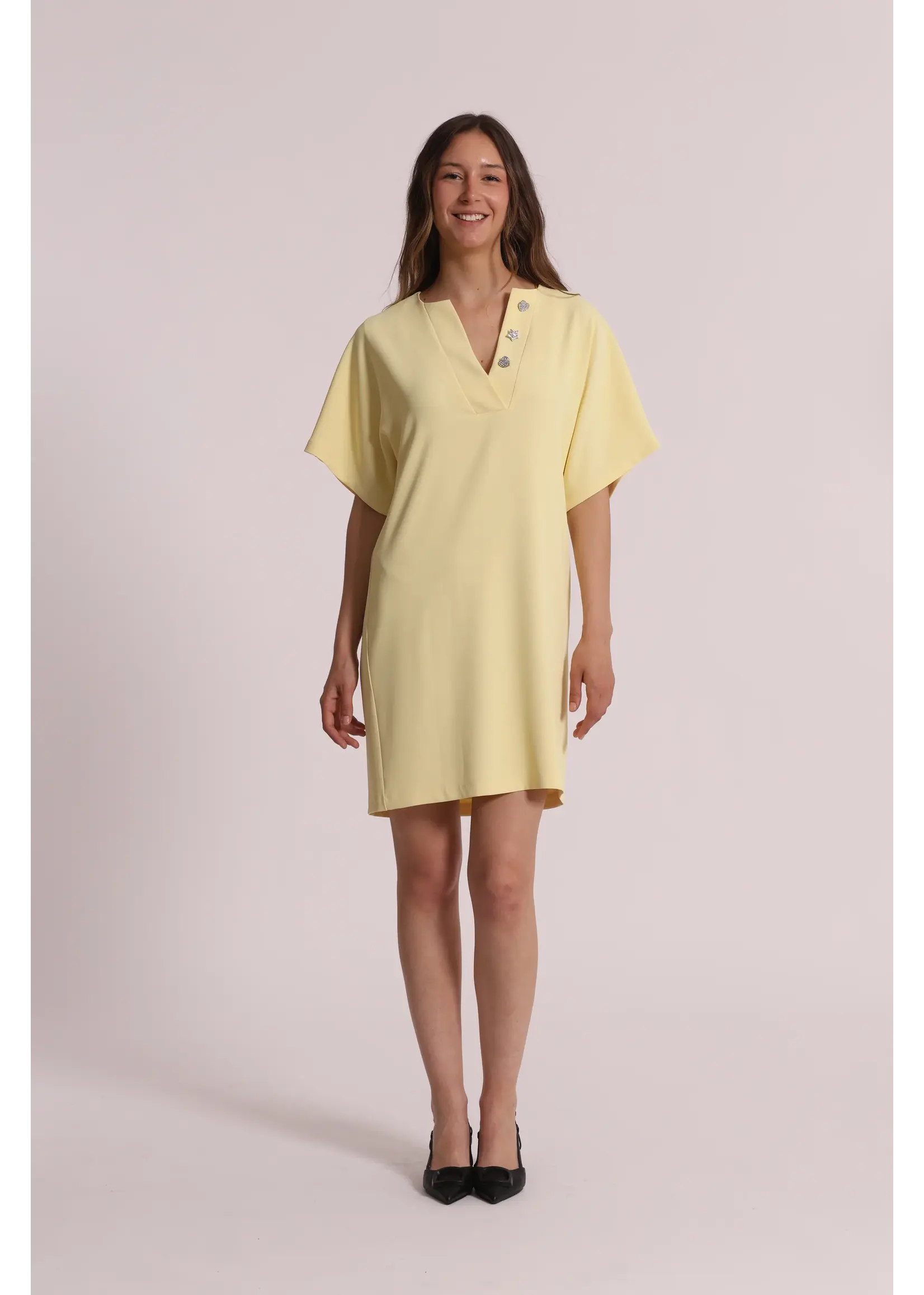 MIMI MUA DRESS YELLOW DIAMOND BUTTON EGAO-4469