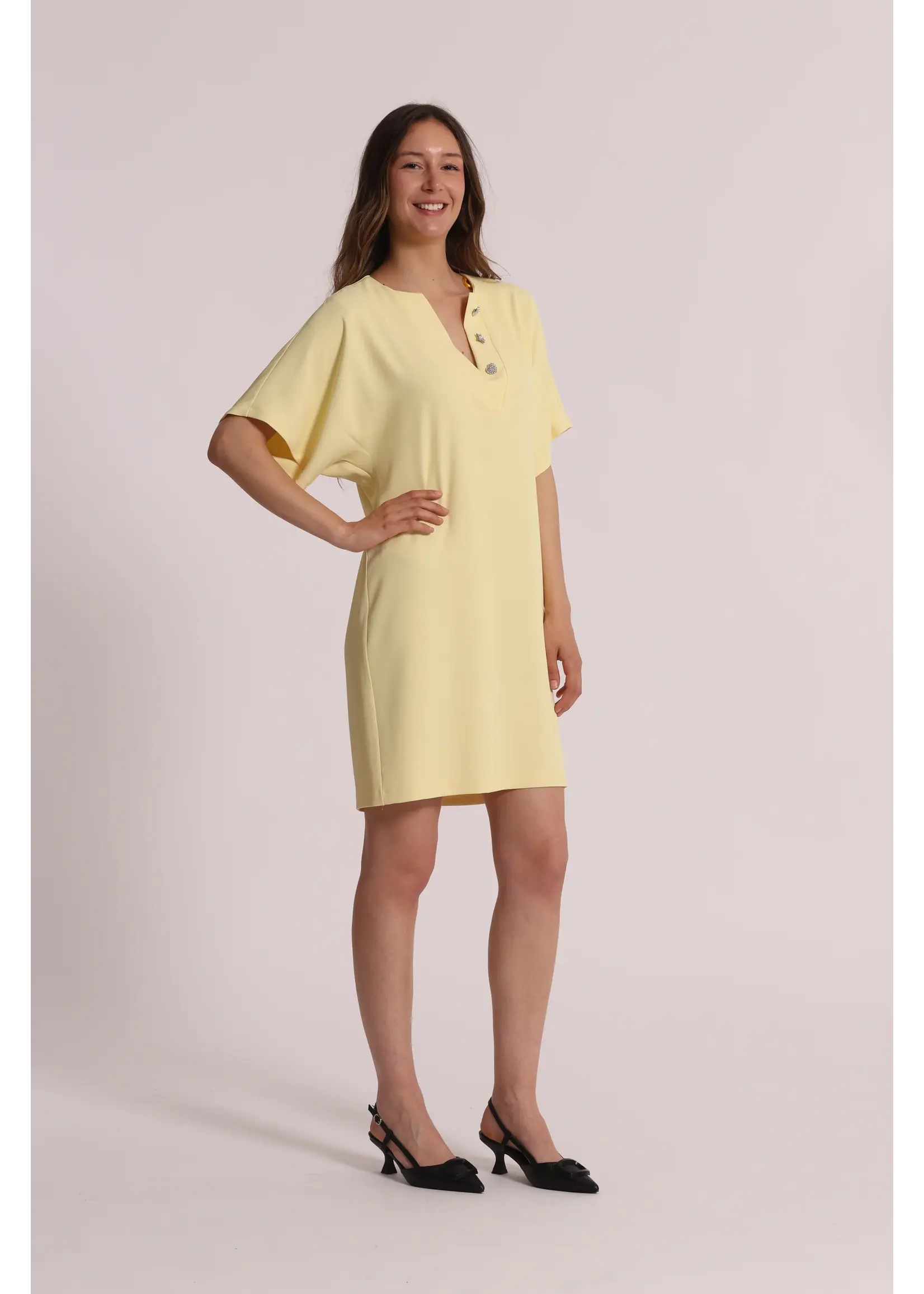MIMI MUA DRESS YELLOW DIAMOND BUTTON EGAO-4469