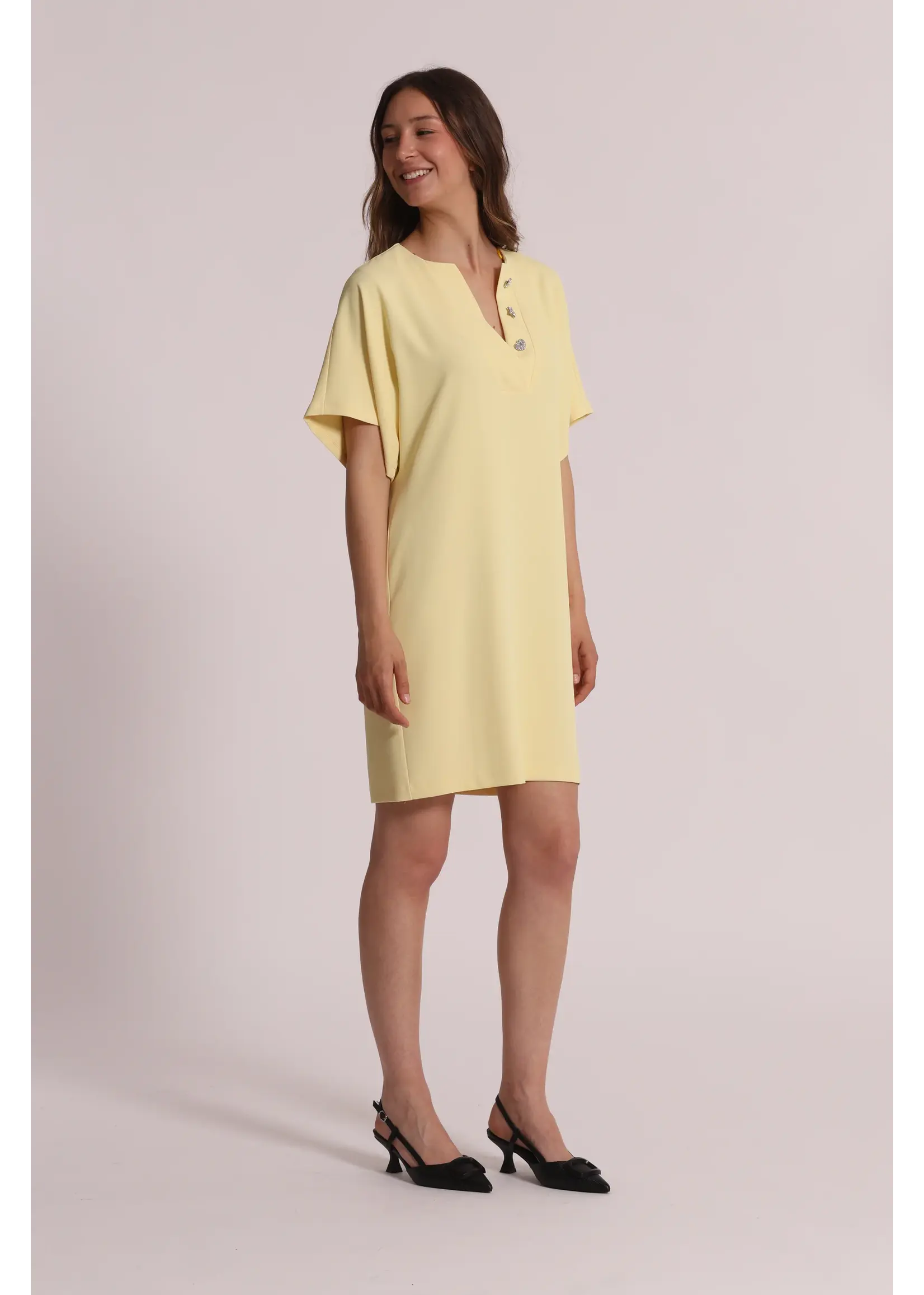 MIMI MUA DRESS YELLOW DIAMOND BUTTON EGAO-4469