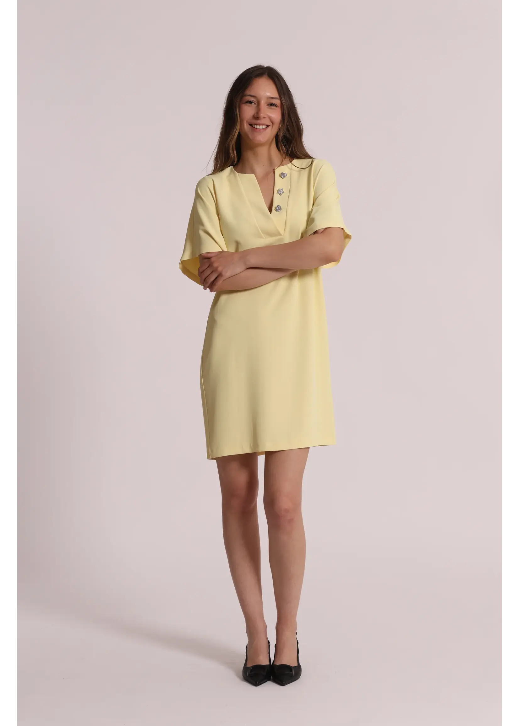 MIMI MUA DRESS YELLOW DIAMOND BUTTON EGAO-4469