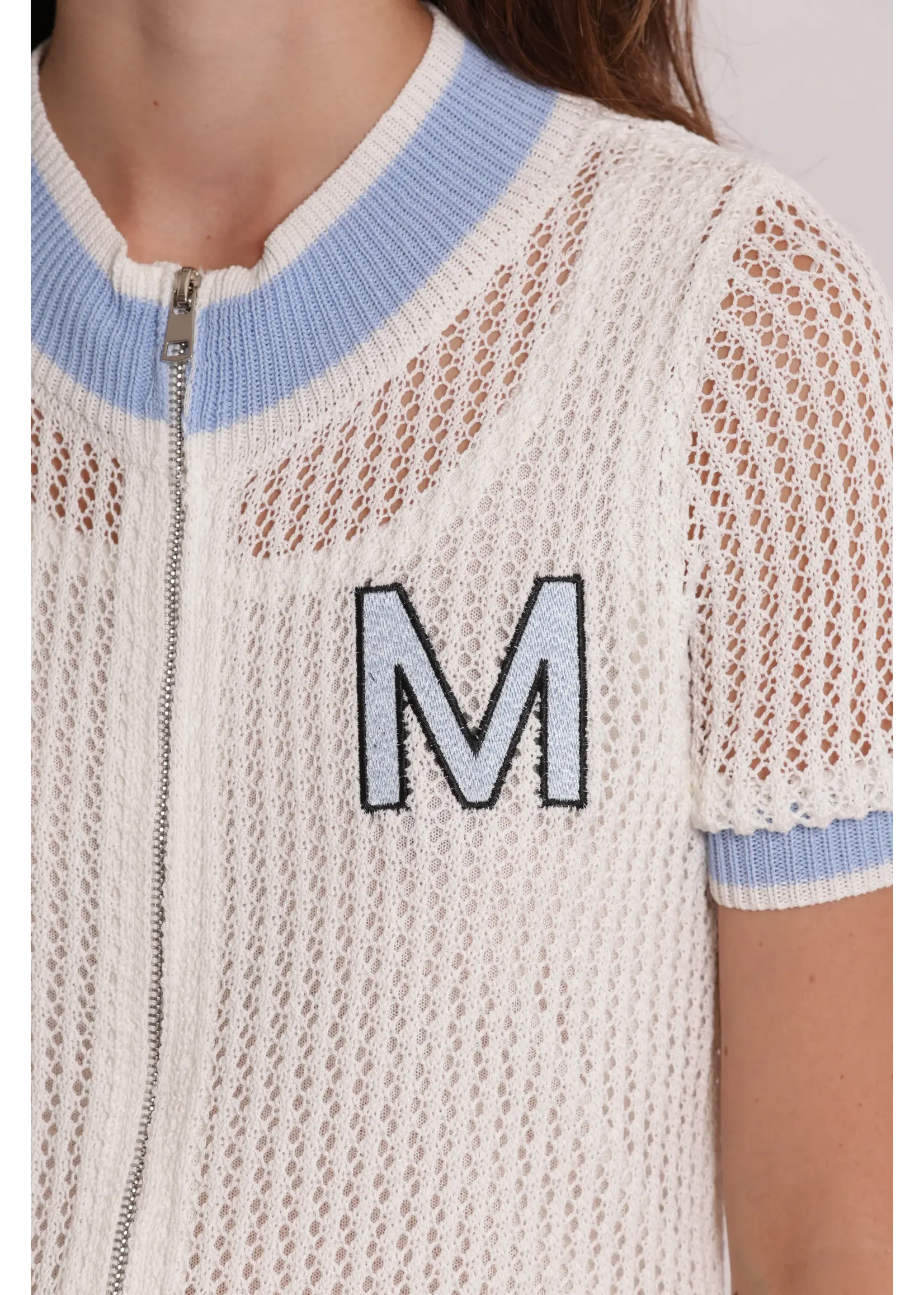 MIMI MUA VEST CROCHET WITH ZIP WHITE/BLUE AFAO-3774