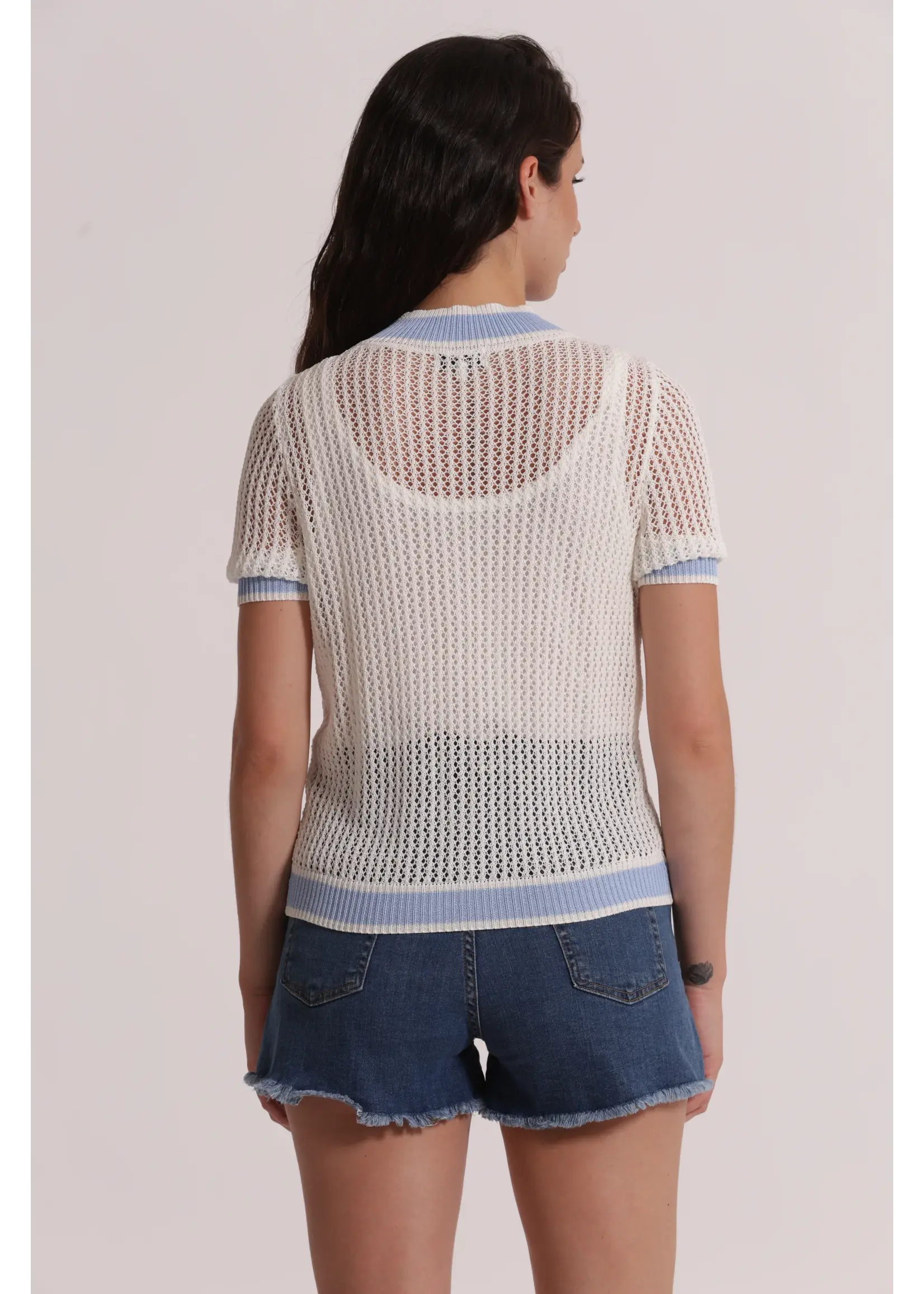 MIMI MUA VEST CROCHET WITH ZIP WHITE/BLUE AFAO-3774