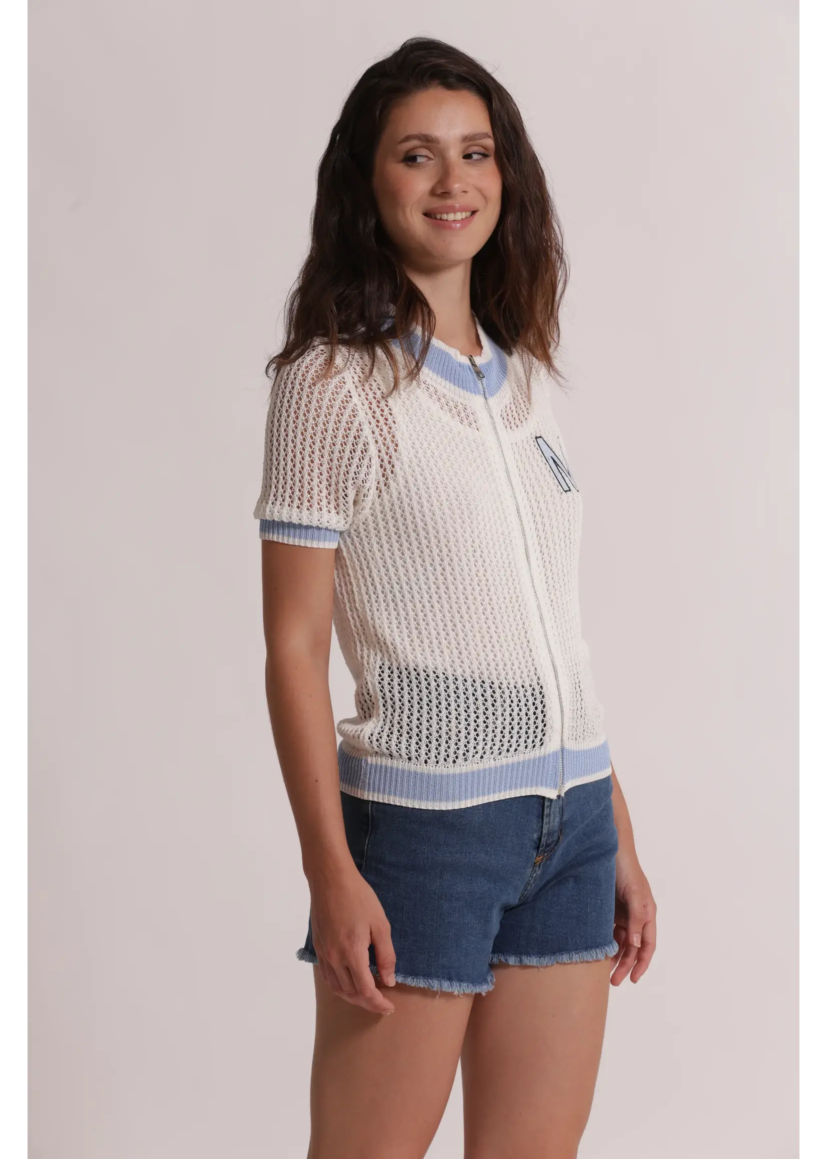 MIMI MUA VEST CROCHET WITH ZIP WHITE/BLUE AFAO-3774