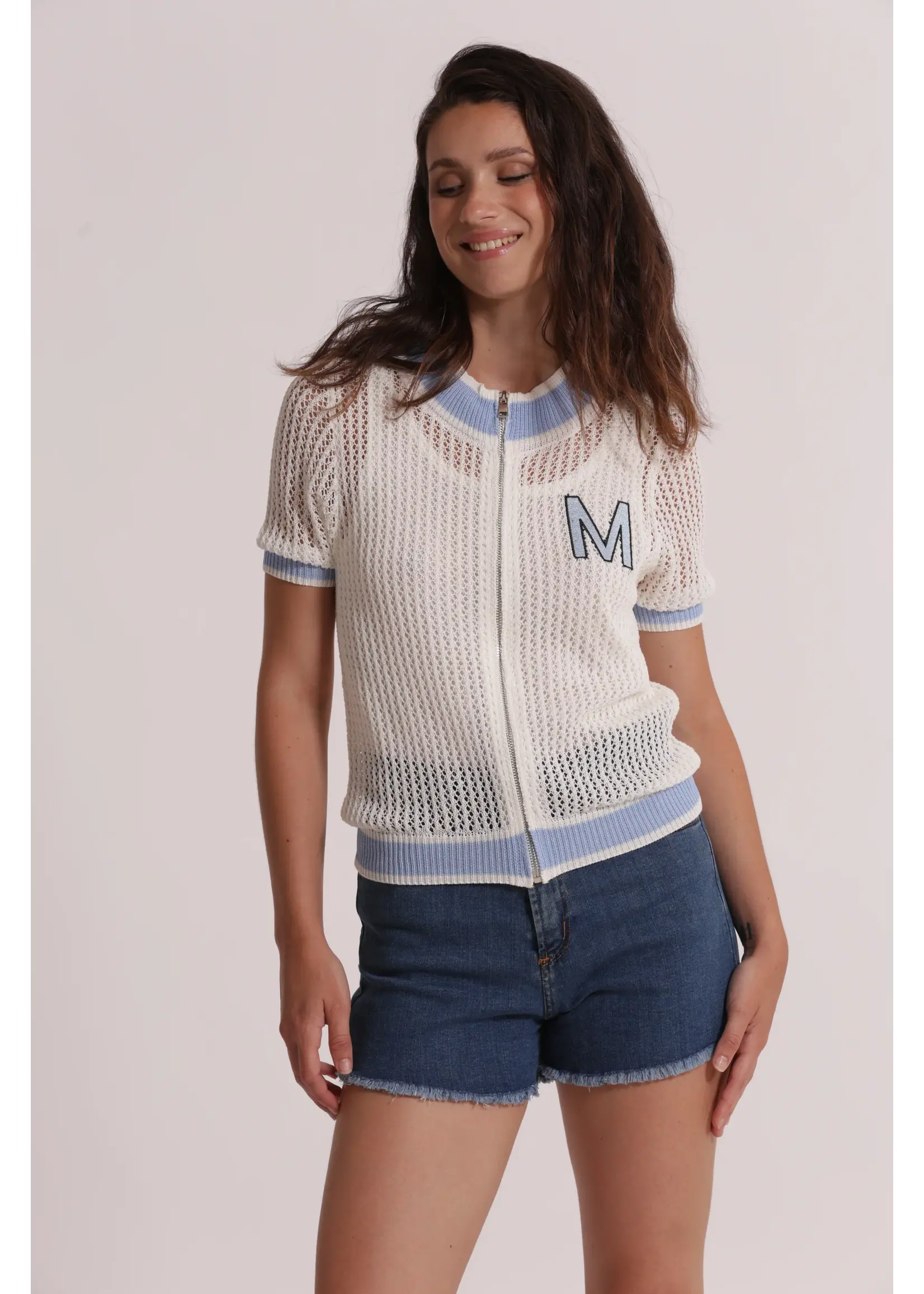 MIMI MUA VEST CROCHET WITH ZIP WHITE/BLUE AFAO-3774