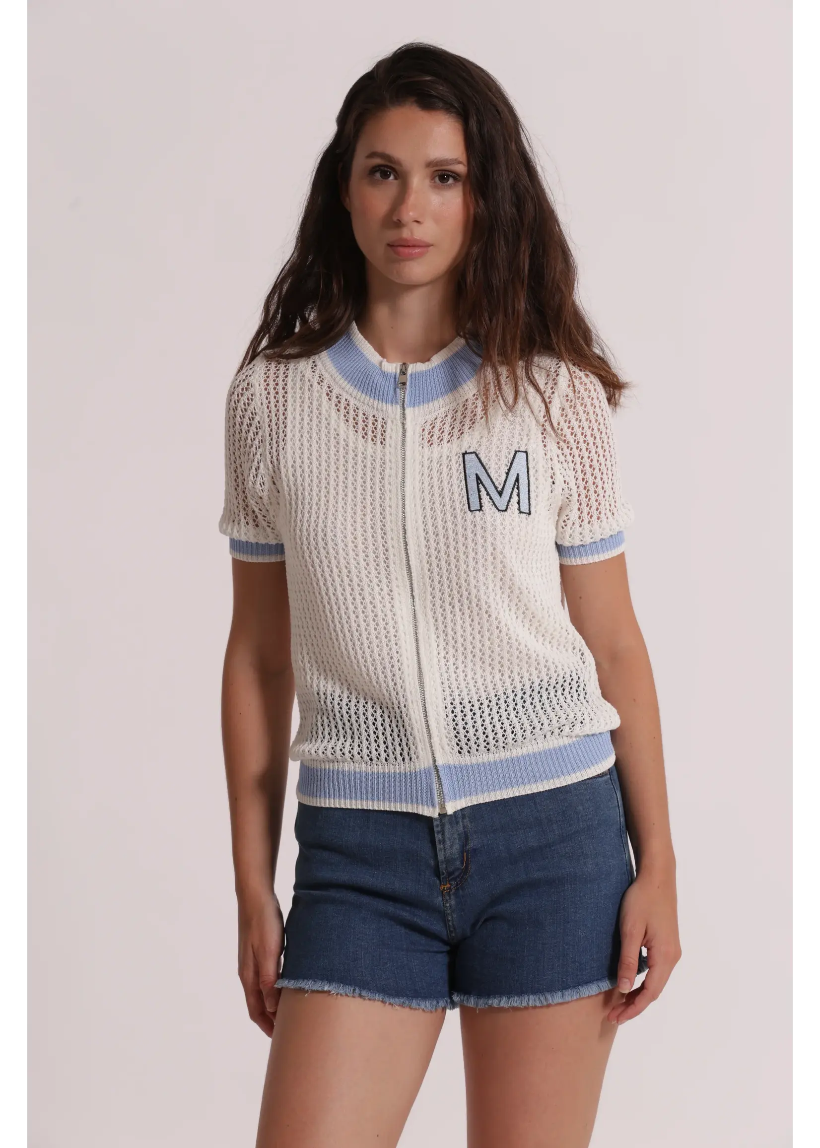 MIMI MUA VEST CROCHET WITH ZIP WHITE/BLUE AFAO-3774