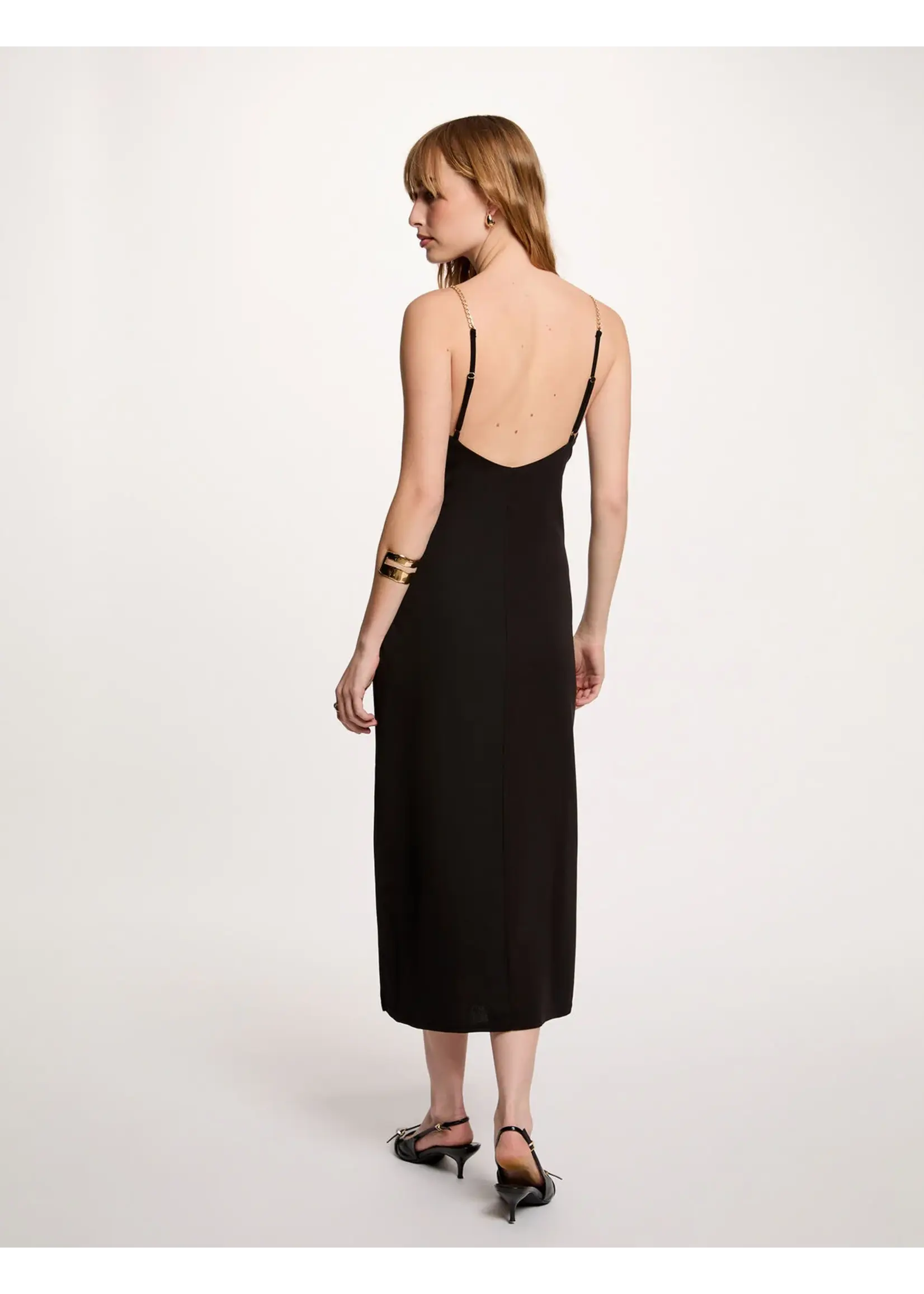 MORGAN LONG DRESS BLACK WITH GOLD BANDS 261-RYAN