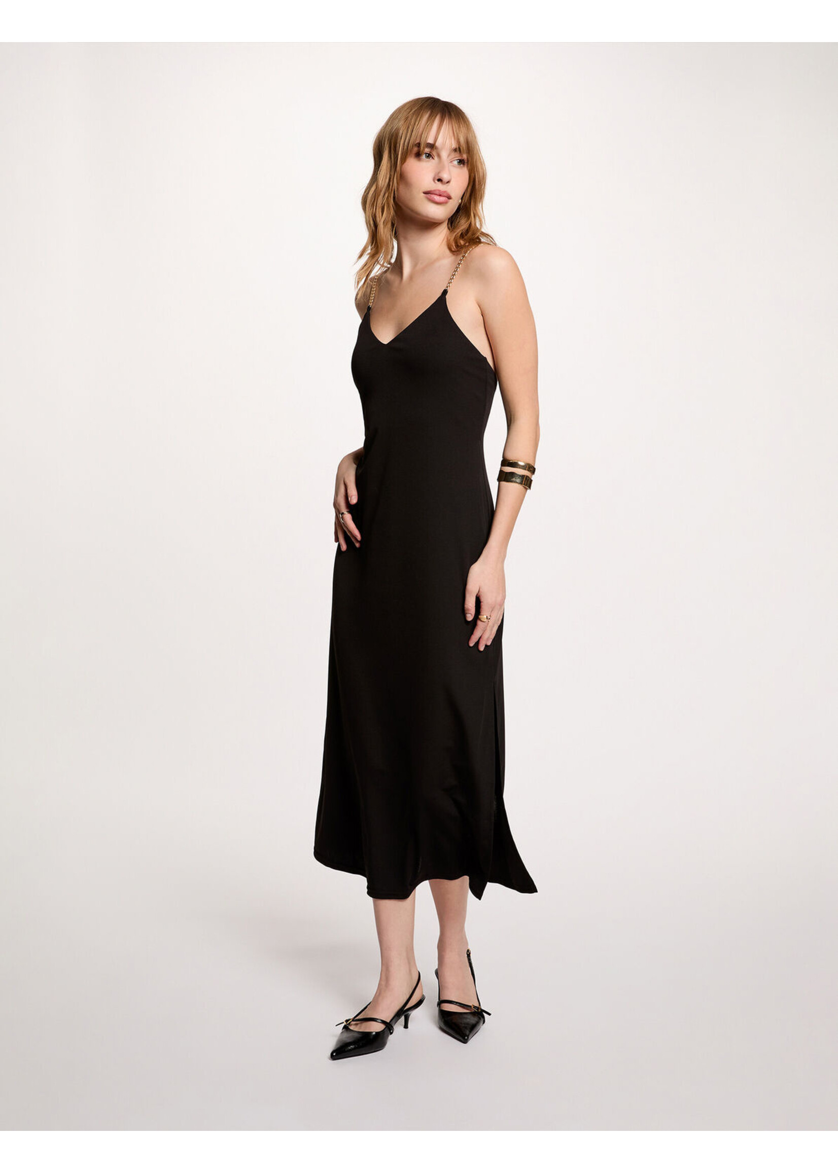 MORGAN LONG DRESS BLACK WITH GOLD BANDS 261-RYAN