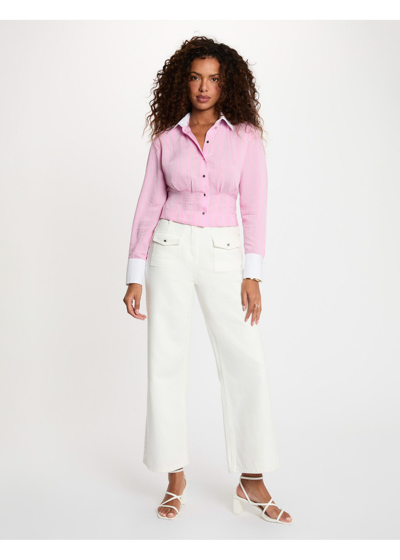 MORGAN BLOUSE PINK BLACK STRIPES 261-CLICK