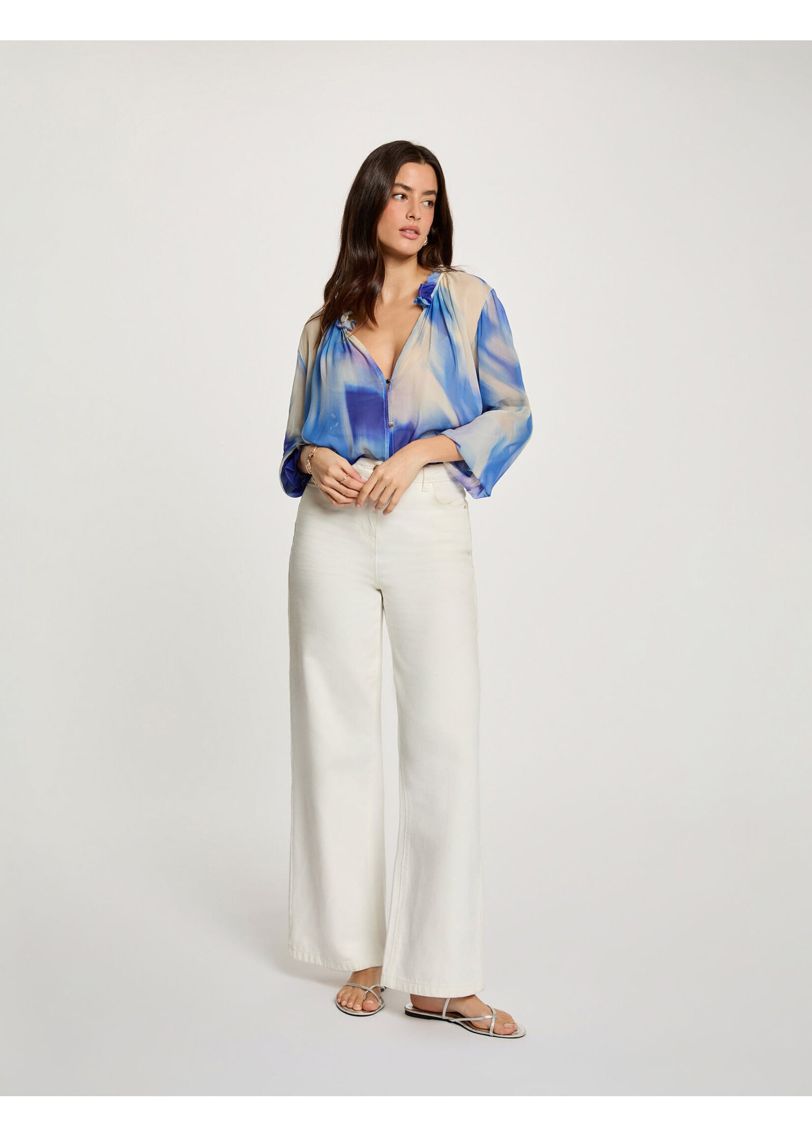 MORGAN BLOUSE WIDE SLEEVE MULTICO BLUE 261-CBORA