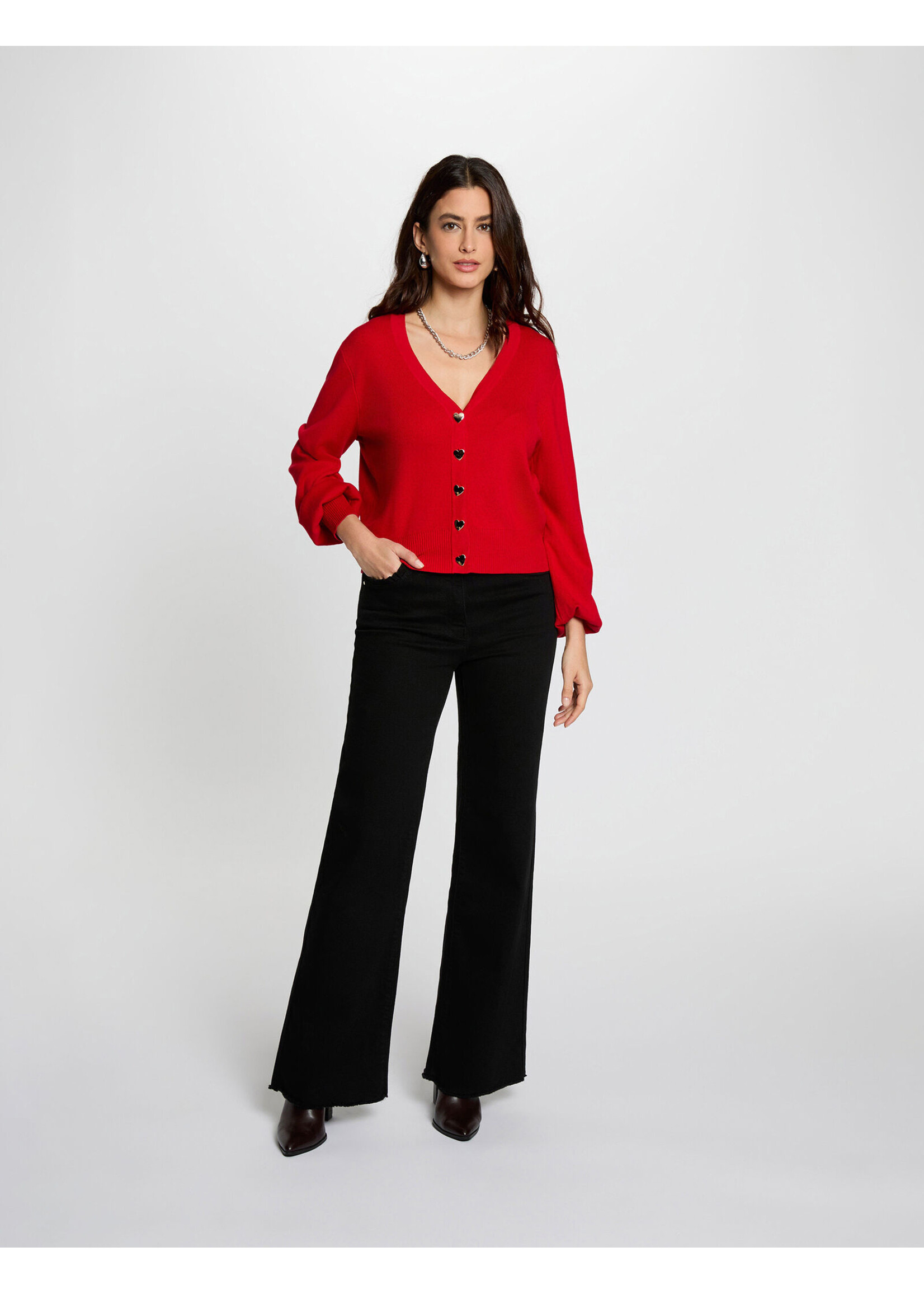 MORGAN CARDIGAN HART BUTTON RED 261-MLIKE