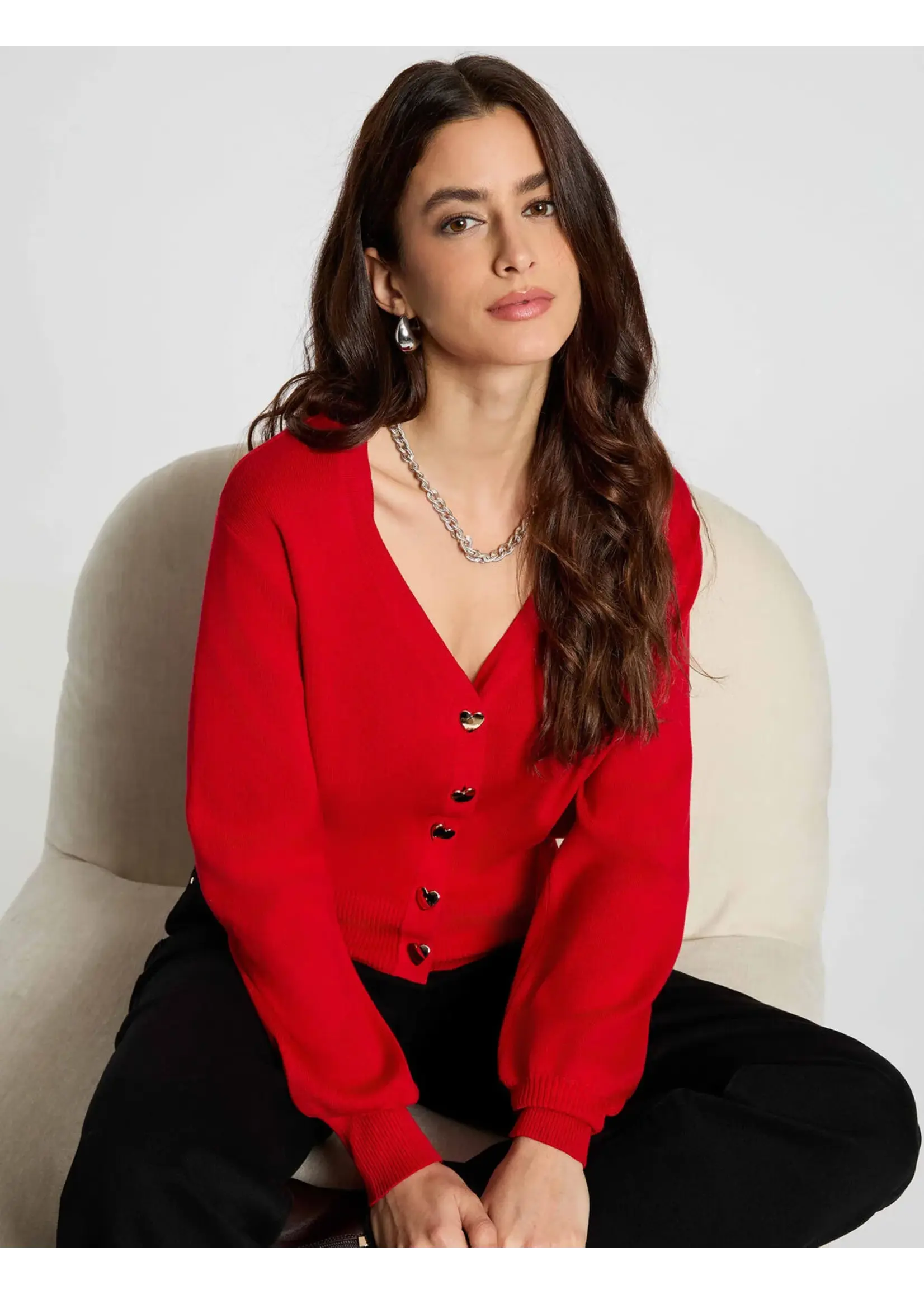 MORGAN CARDIGAN HART BUTTON RED 261-MLIKE