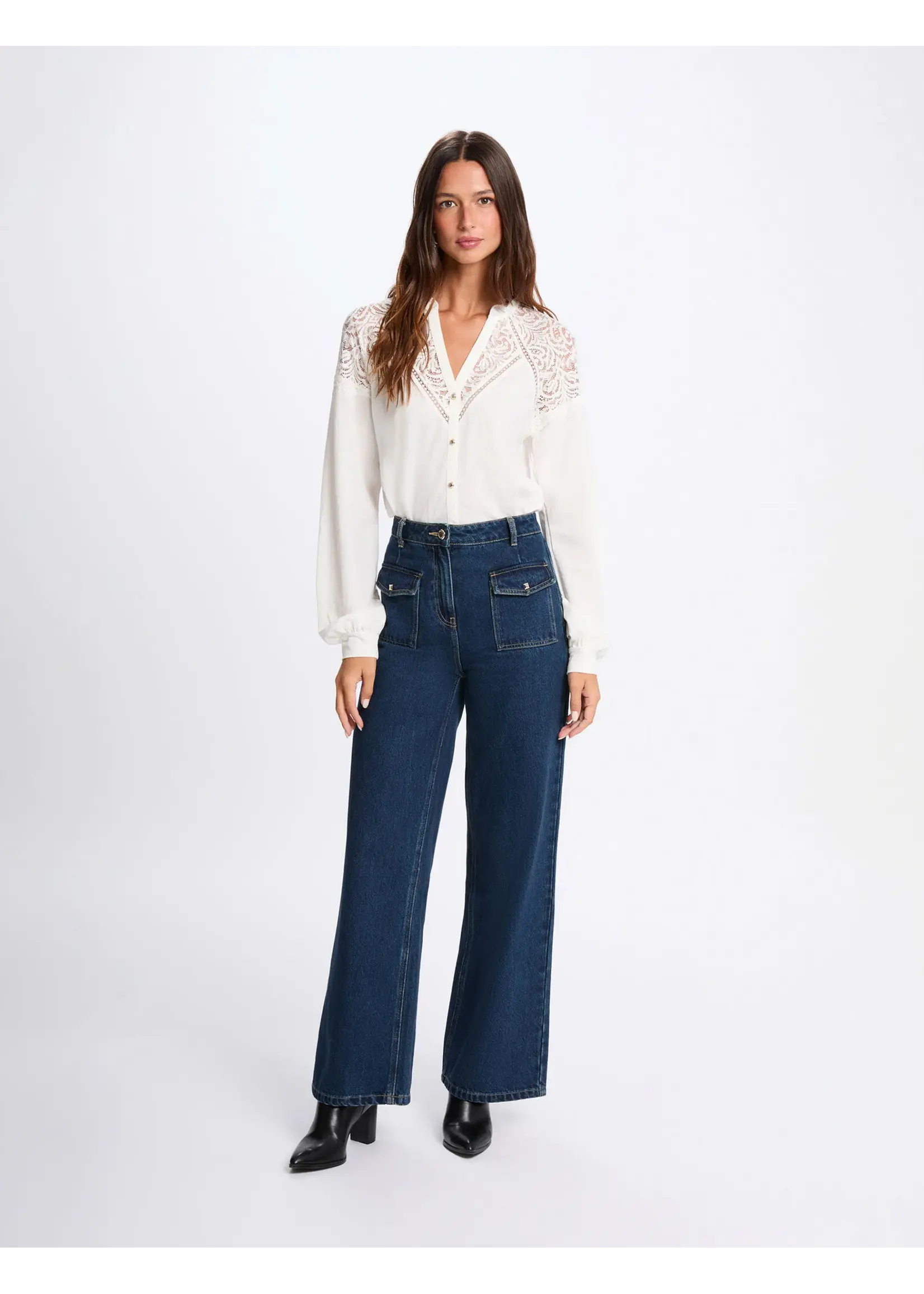MORGAN BLOUSE WITH LACE OFF WHITE 261-TNICOLE