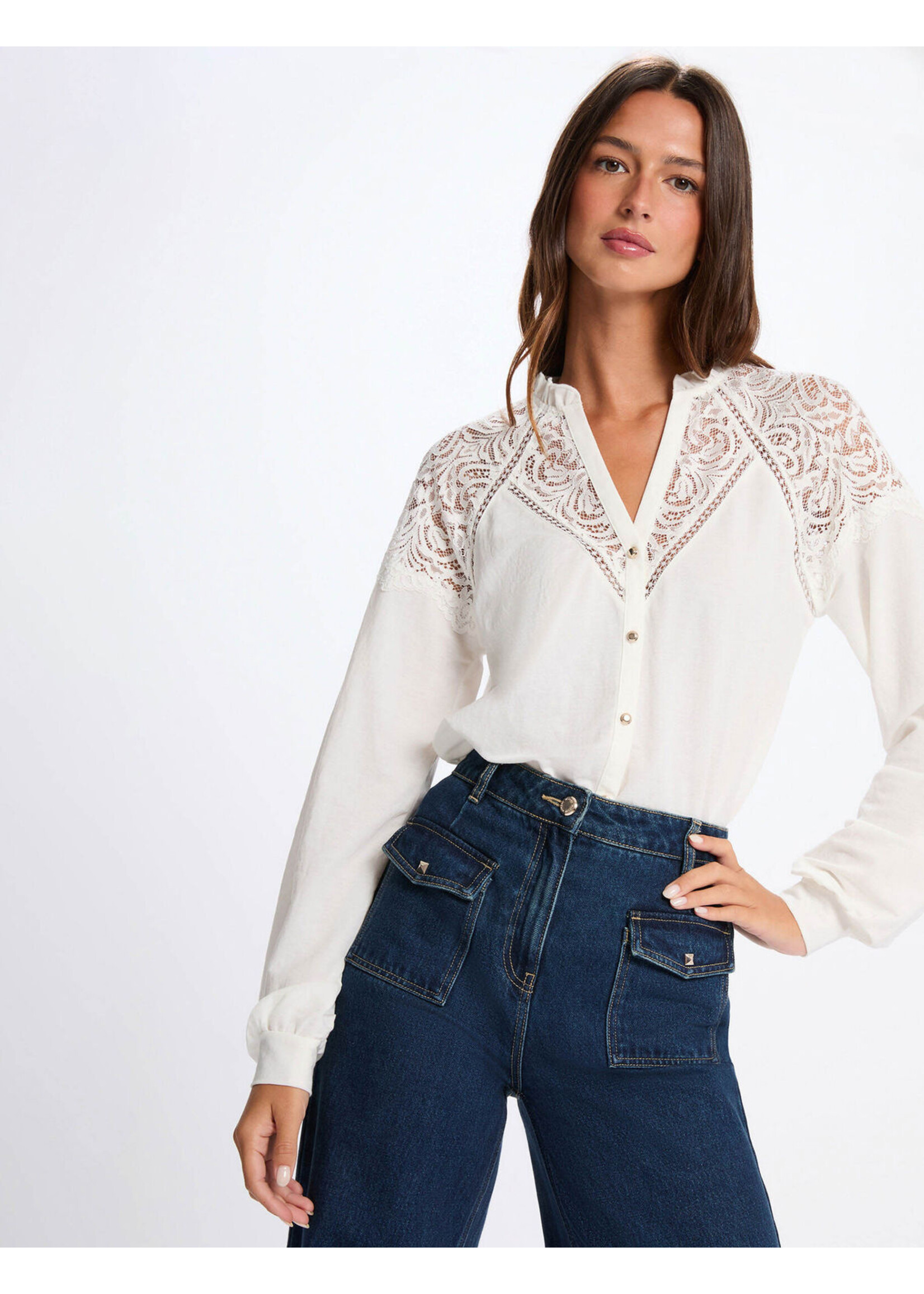 MORGAN BLOUSE WITH LACE OFF WHITE 261-TNICOLE