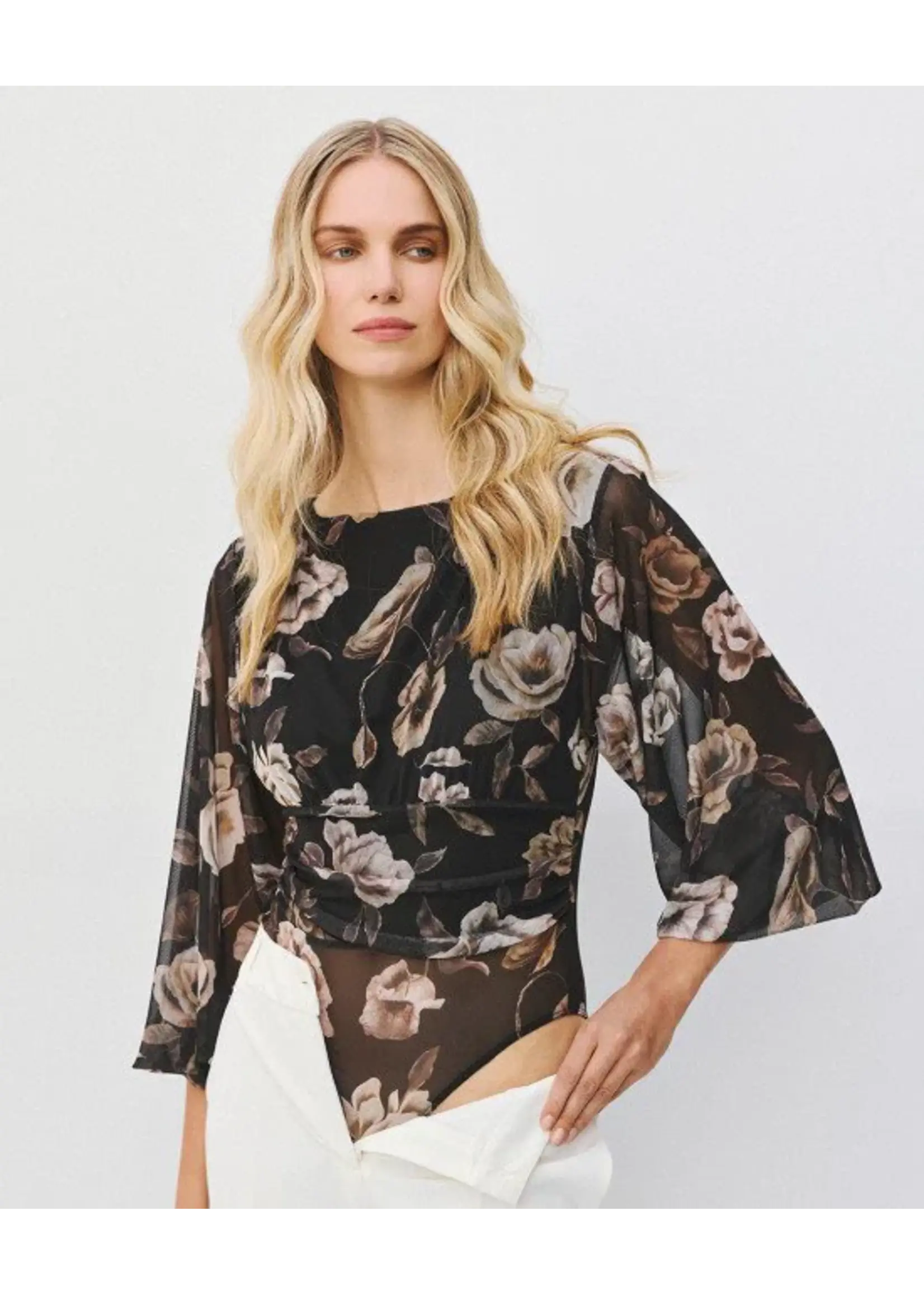 ACCESS ABEE LONG-SLEEVE FLORAL BODYSUIT BLACK 64-2216-0033