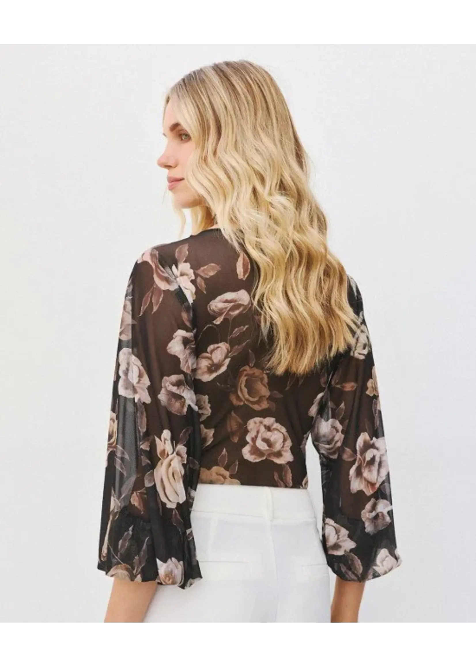 ACCESS ABEE LONG-SLEEVE FLORAL BODYSUIT BLACK 64-2216-0033