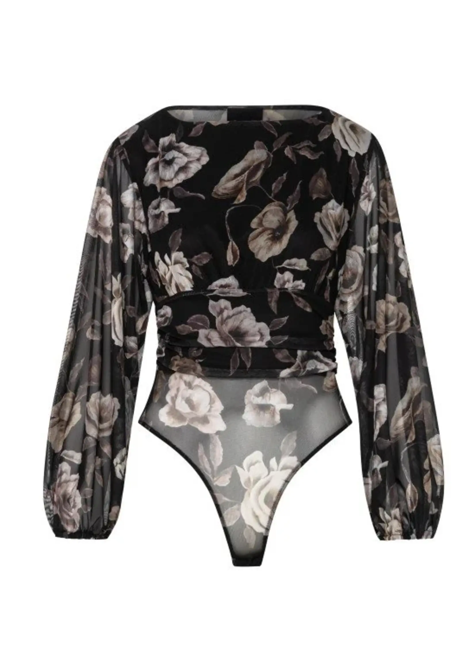 ACCESS ABEE LONG-SLEEVE FLORAL BODYSUIT BLACK 64-2216-0033