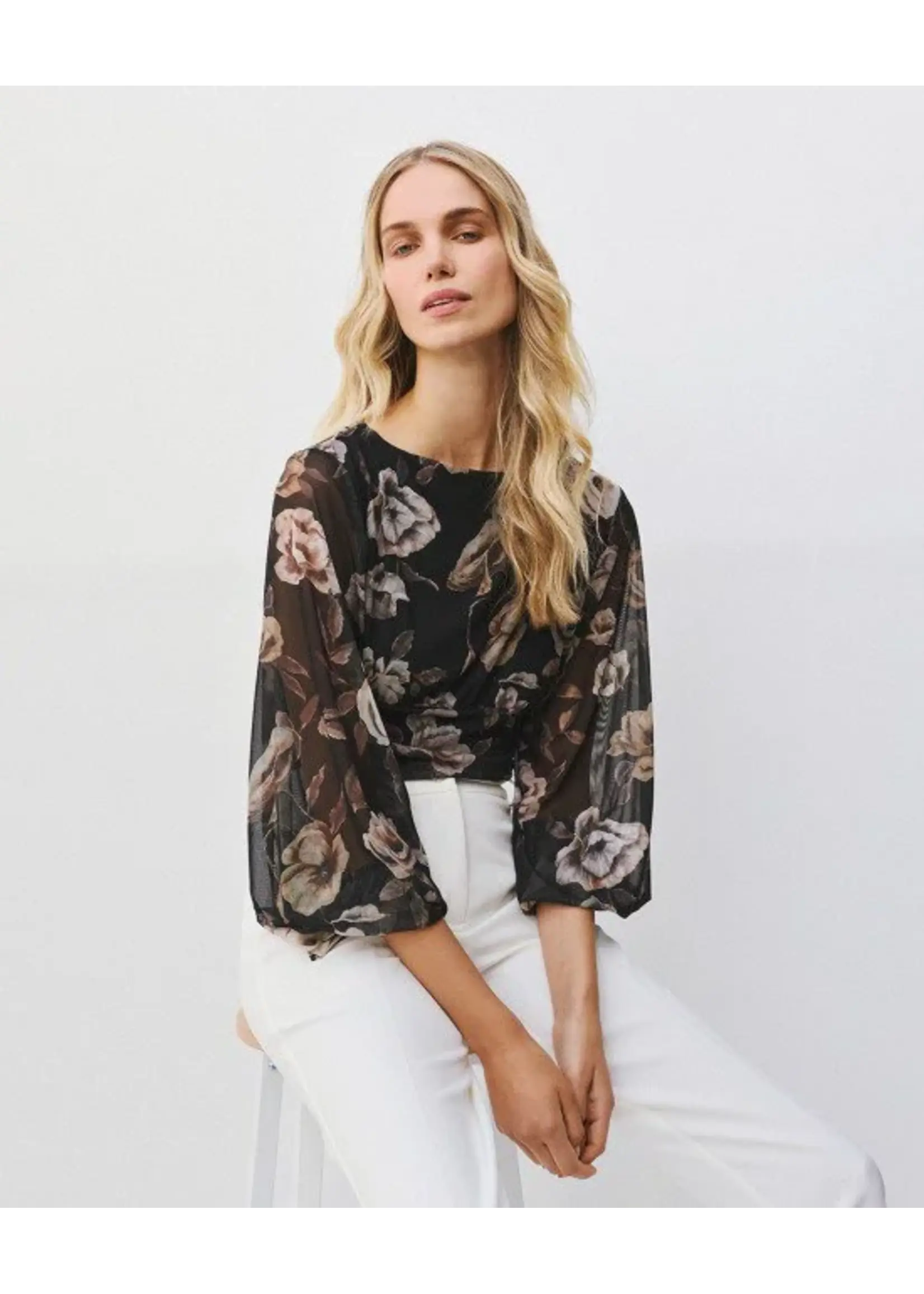 ACCESS ABEE LONG-SLEEVE FLORAL BODYSUIT BLACK 64-2216-0033