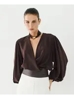 ACCESS ABEE WRAP BLOUSE WITH PUFF SLEEVE COFFEE