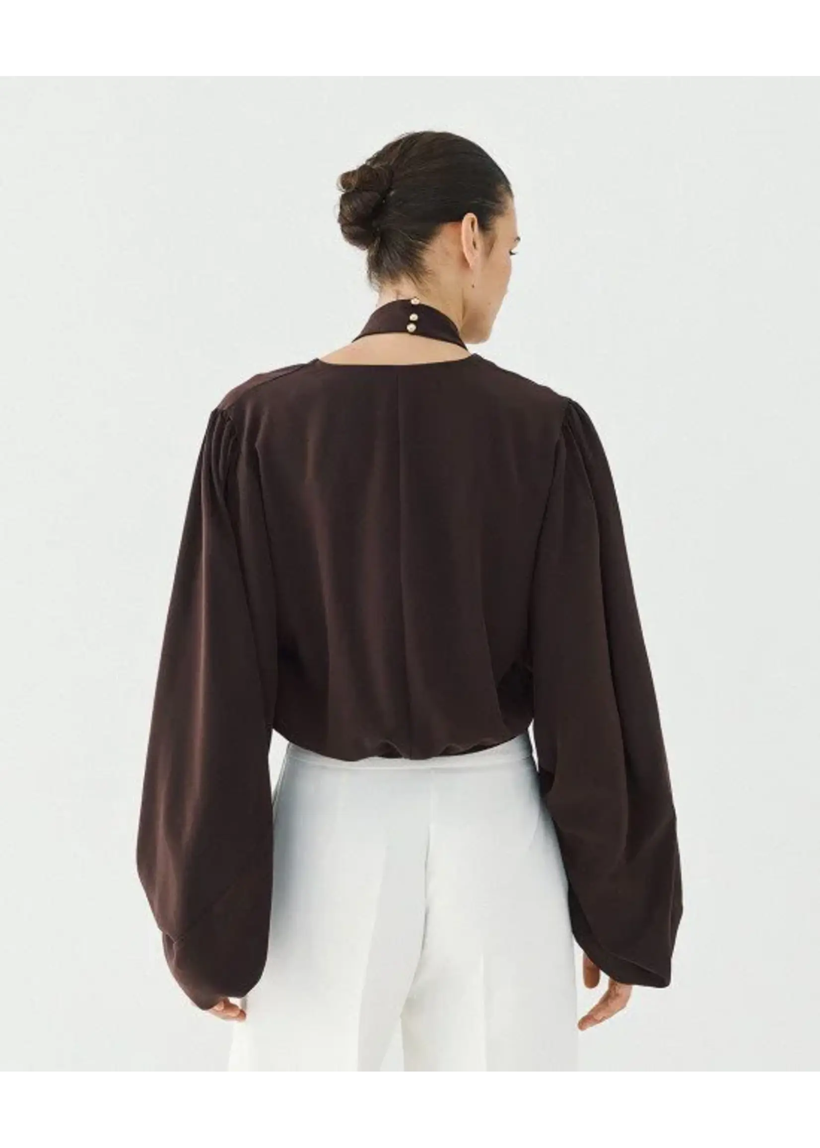 ACCESS ABEE WRAP BLOUSE WITH PUFF SLEEVE COFFEE 64-2019-125