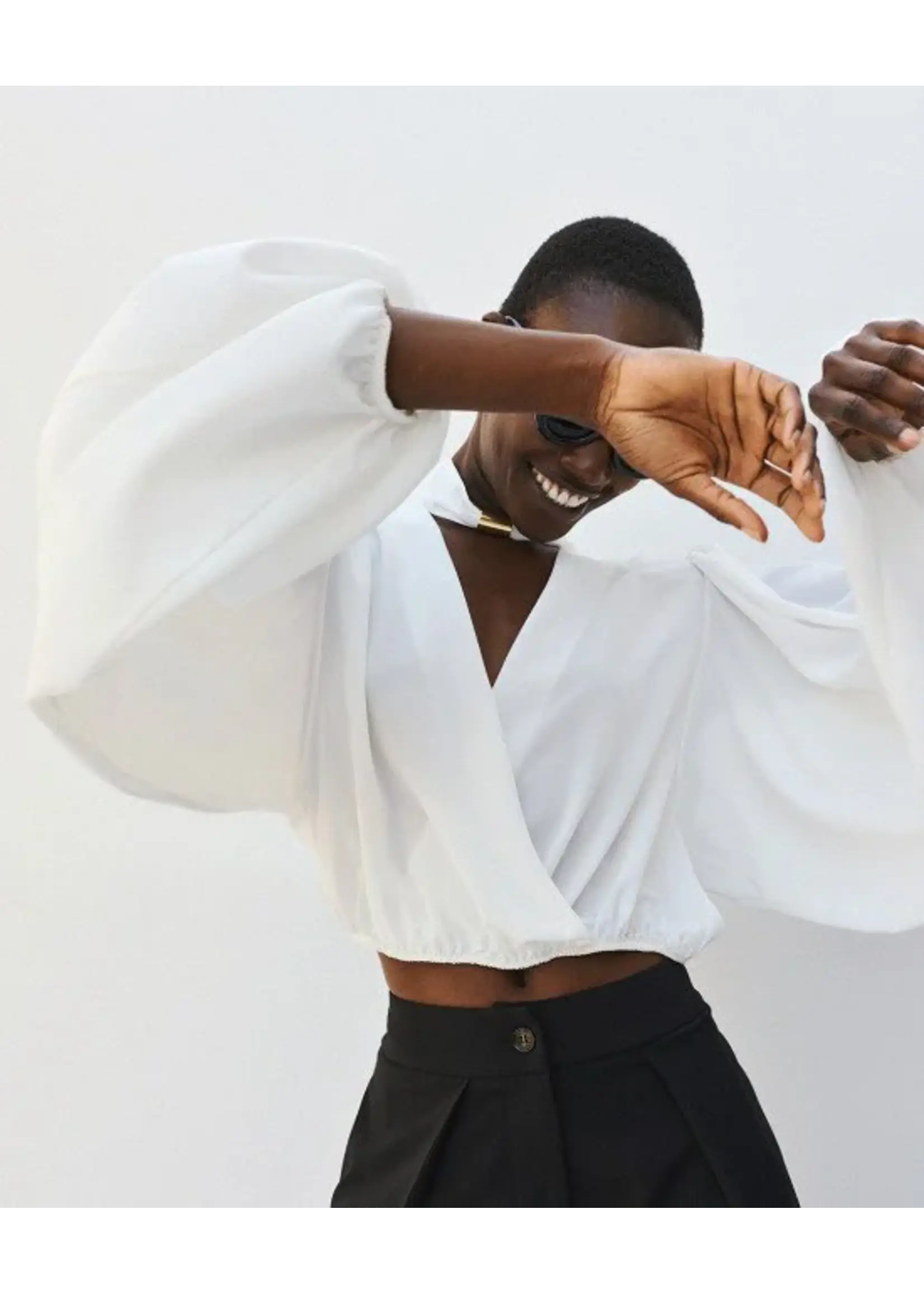 ACCESS ABEE WRAP BLOUSE WITH PUFF SLEEVE WHITE 64-2019-125