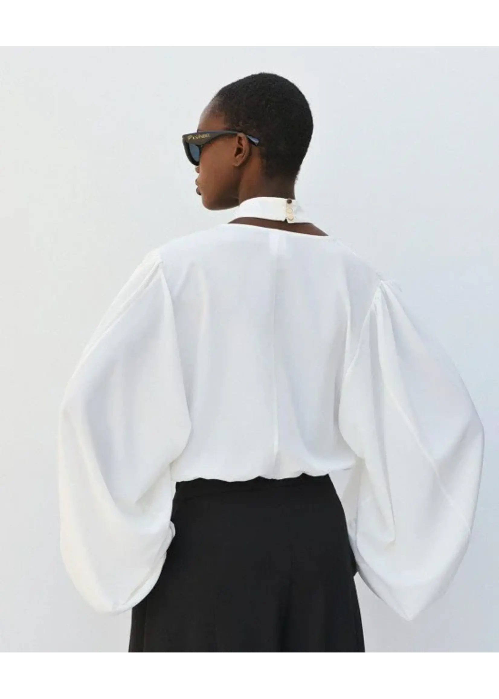 ACCESS ABEE WRAP BLOUSE WITH PUFF SLEEVE WHITE 64-2019-125