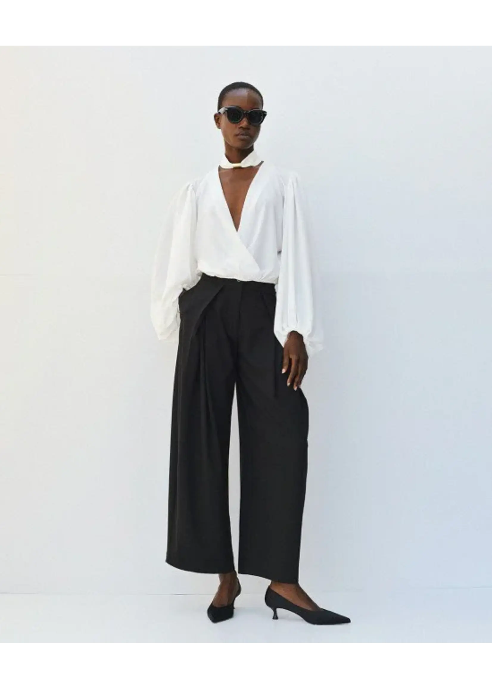 ACCESS ABEE WRAP BLOUSE WITH PUFF SLEEVE WHITE 64-2019-125