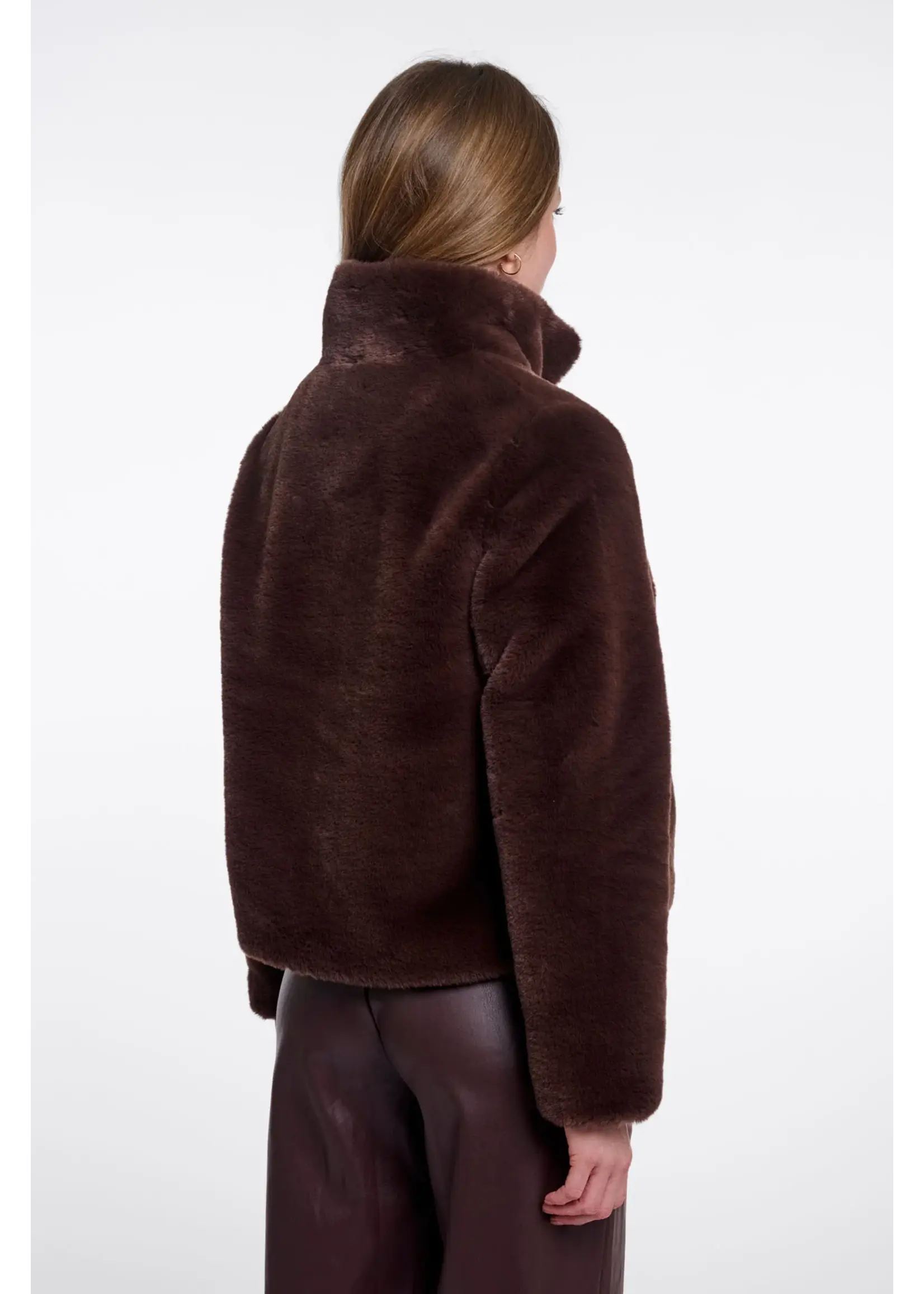 RINO & PELLE SINGLE BREASTED FAUX FUR JACKET COFFEE ROAST VIE.7002611
